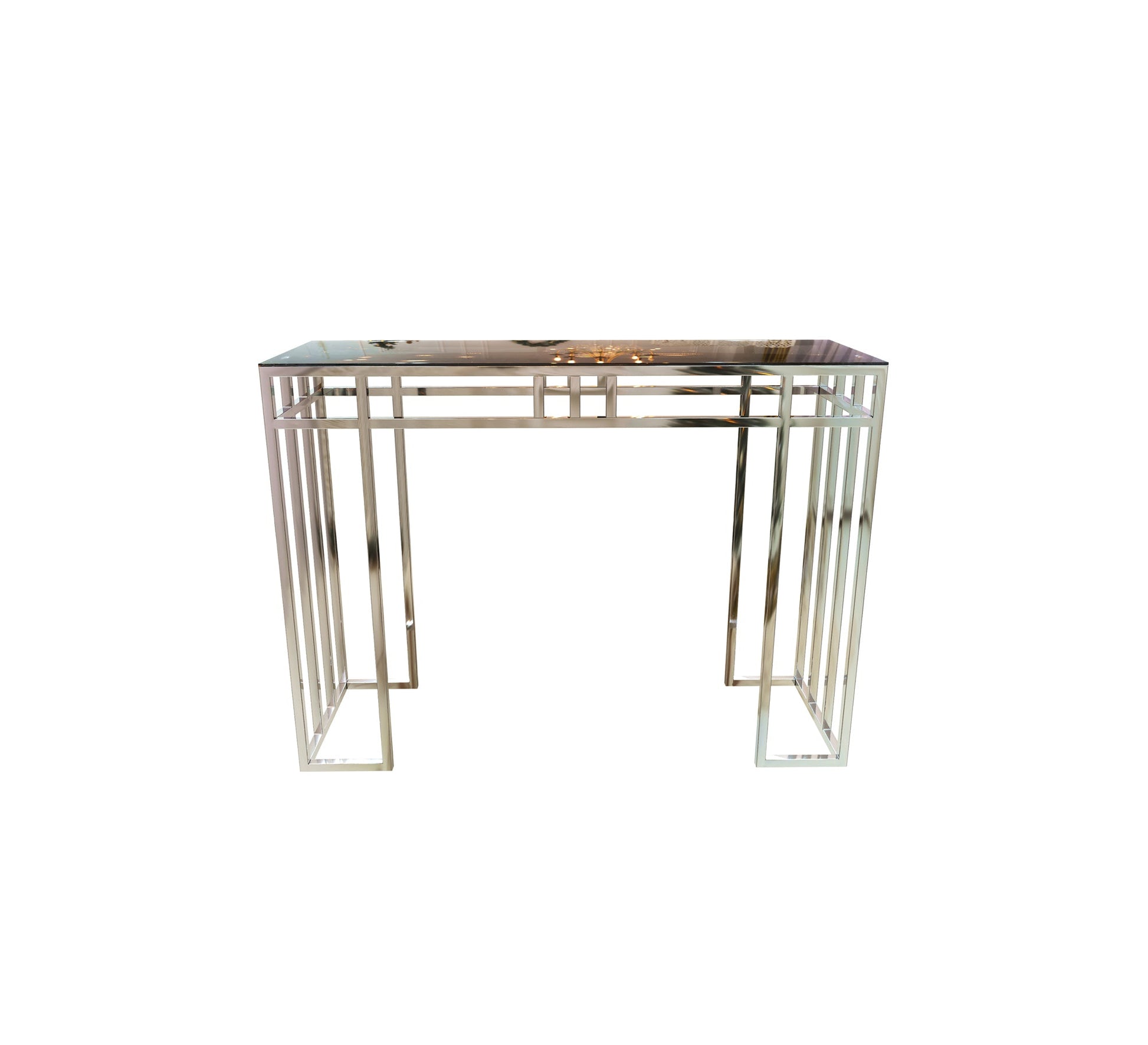 Stainless steel console decorated with successive sticks - Vitrine Furniture - Console