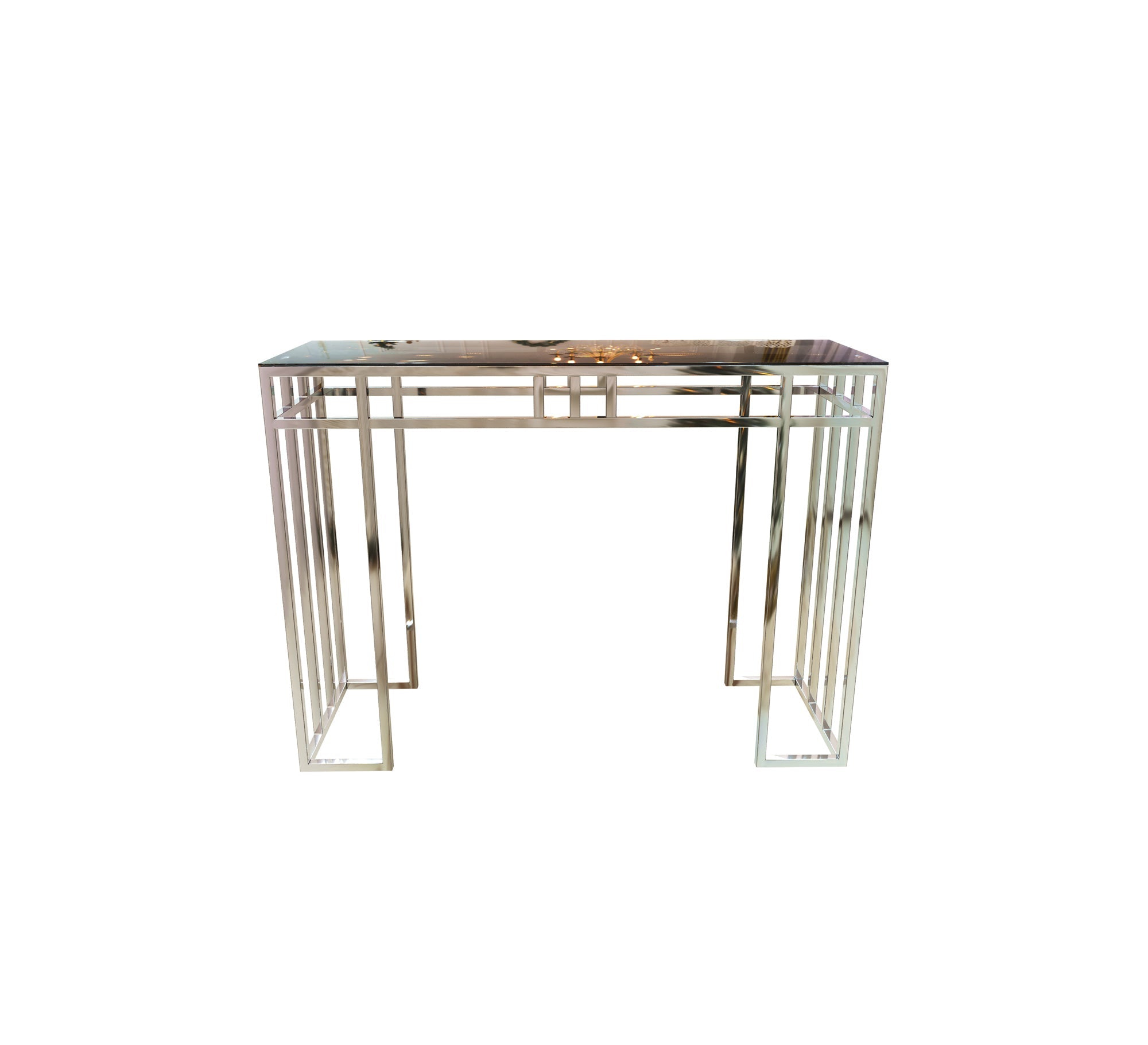 Stainless steel console decorated with successive sticks - Vitrine Furniture - Console