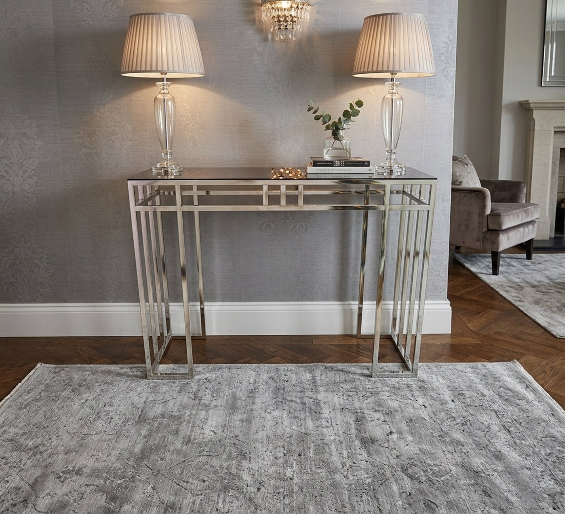 Stainless steel console decorated with successive sticks - Vitrine Furniture - Console