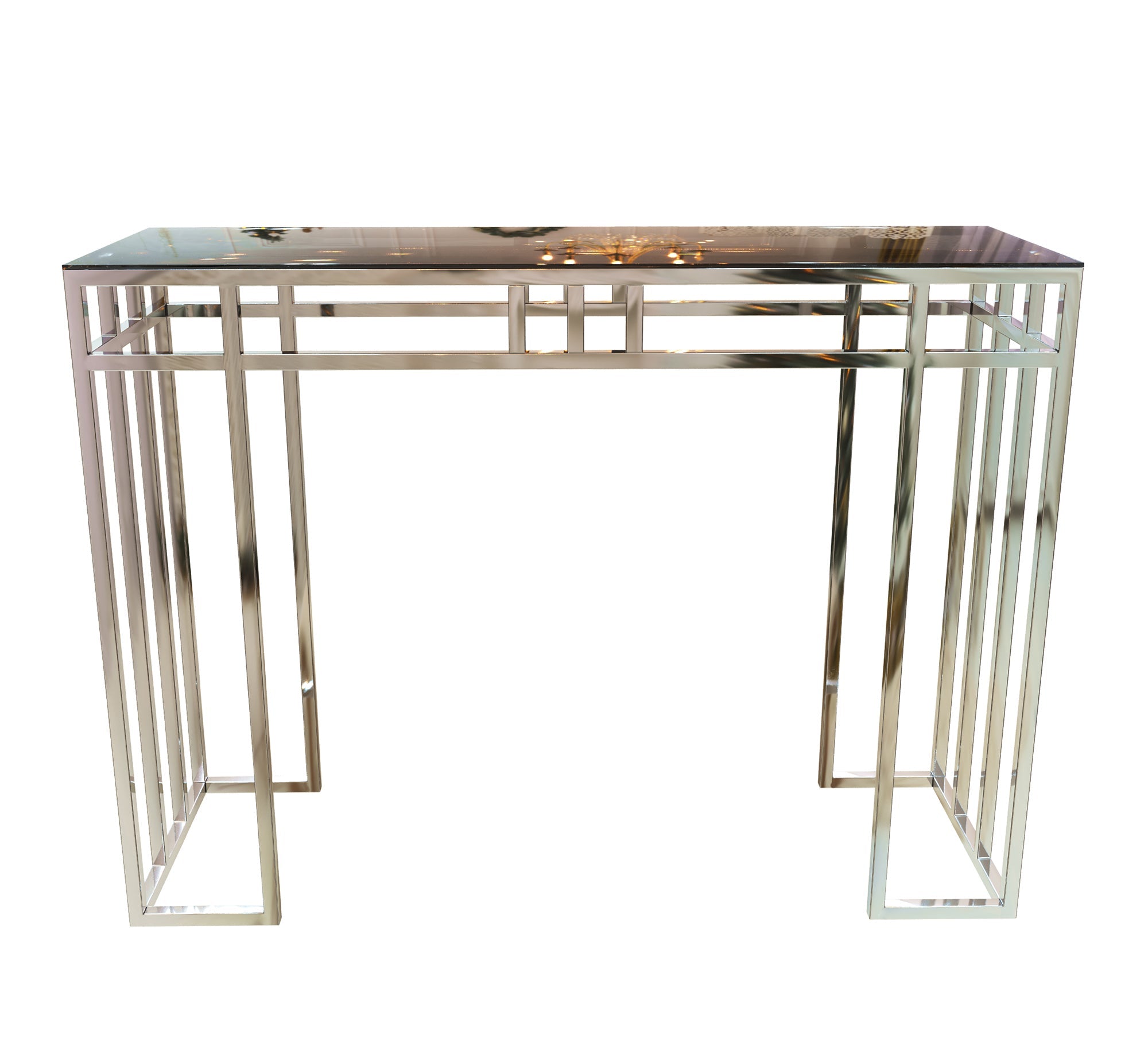 Stainless steel console decorated with successive sticks - Vitrine Furniture - Furniture