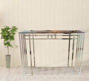 Stainless steel console decorated with successive sticks - Vitrine Furniture - Furniture