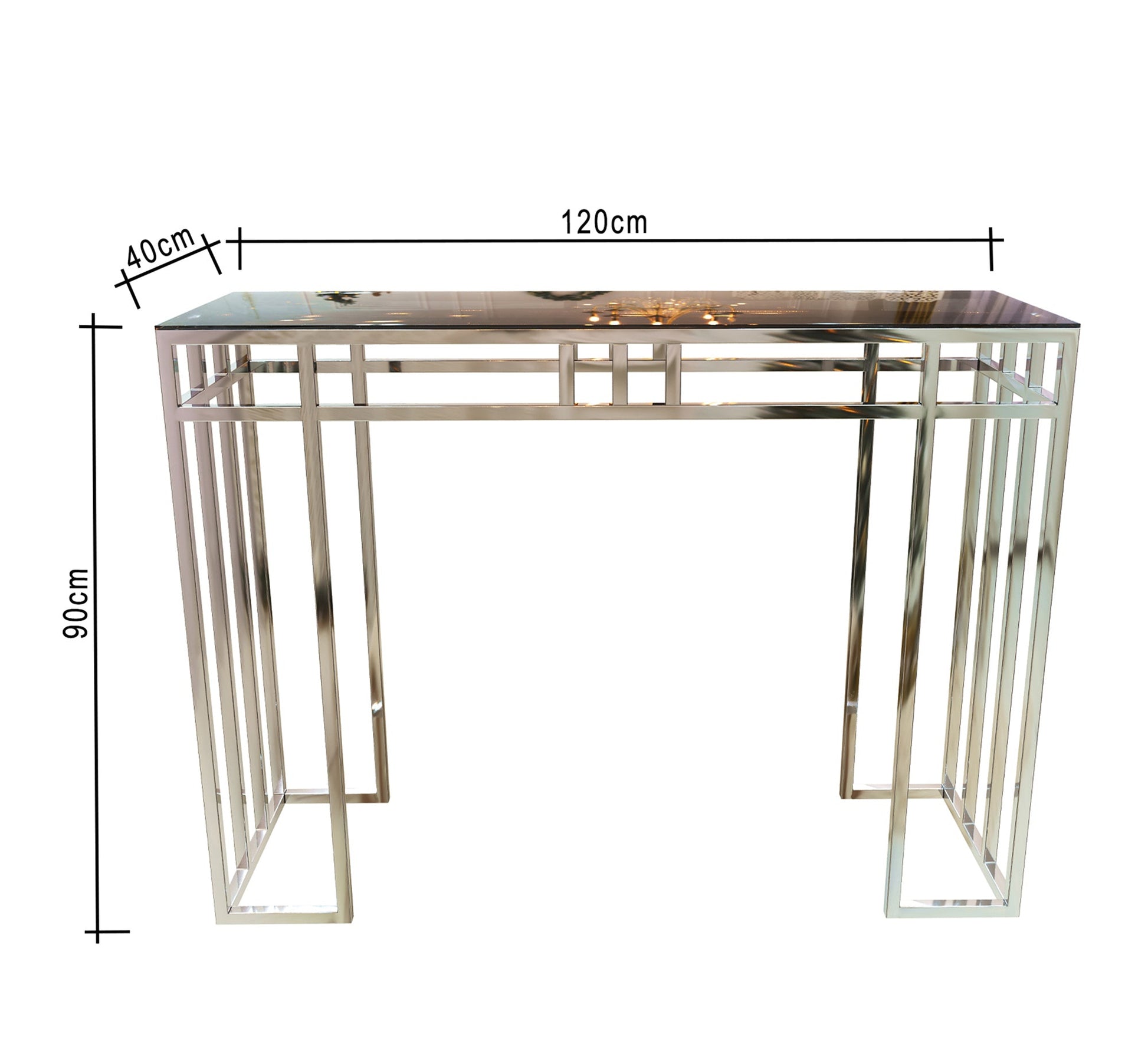 Stainless steel console decorated with successive sticks - Vitrine Furniture - Furniture