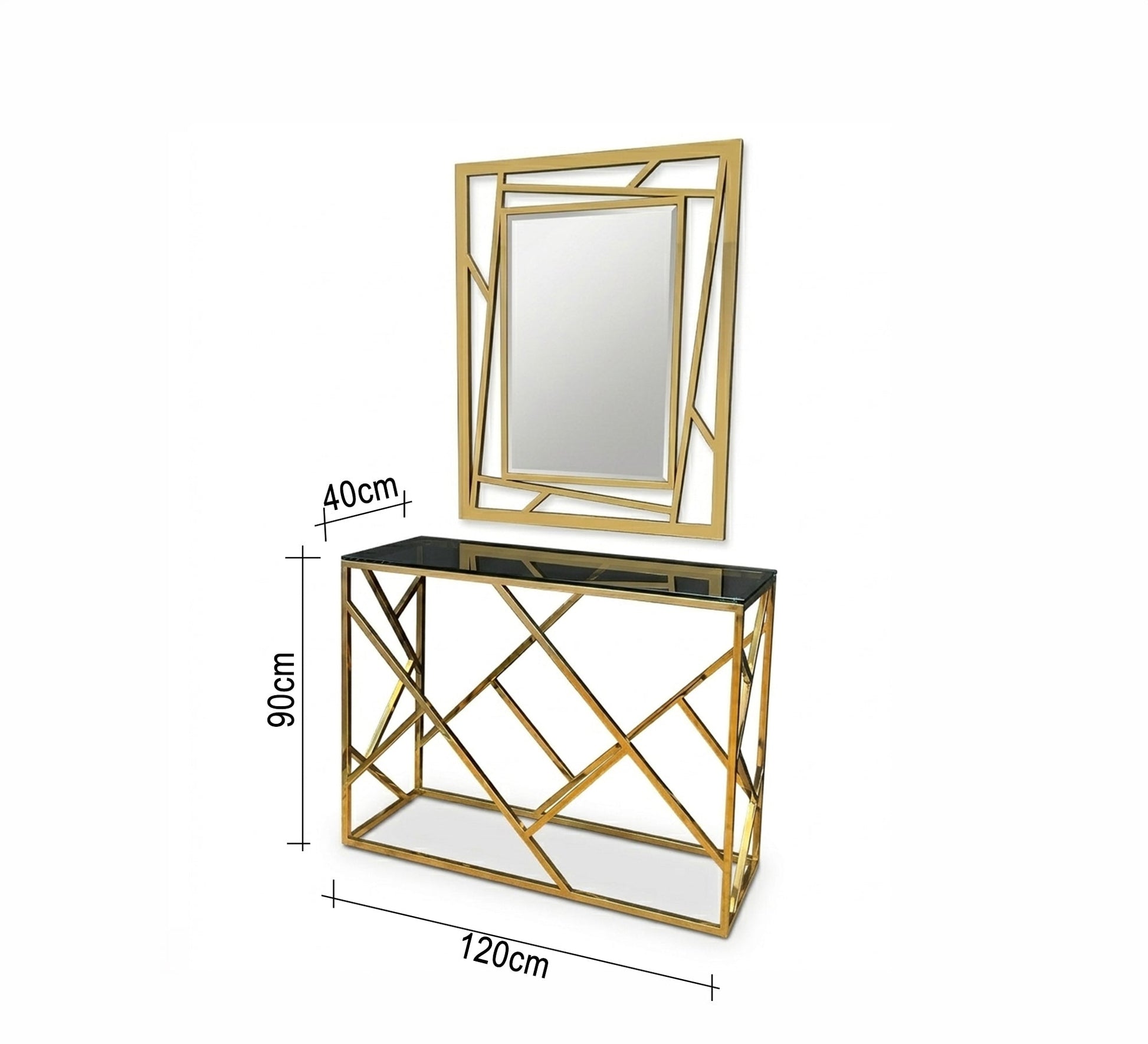 Steel console with black glass shelf and mirror - Vitrine Furniture - Console