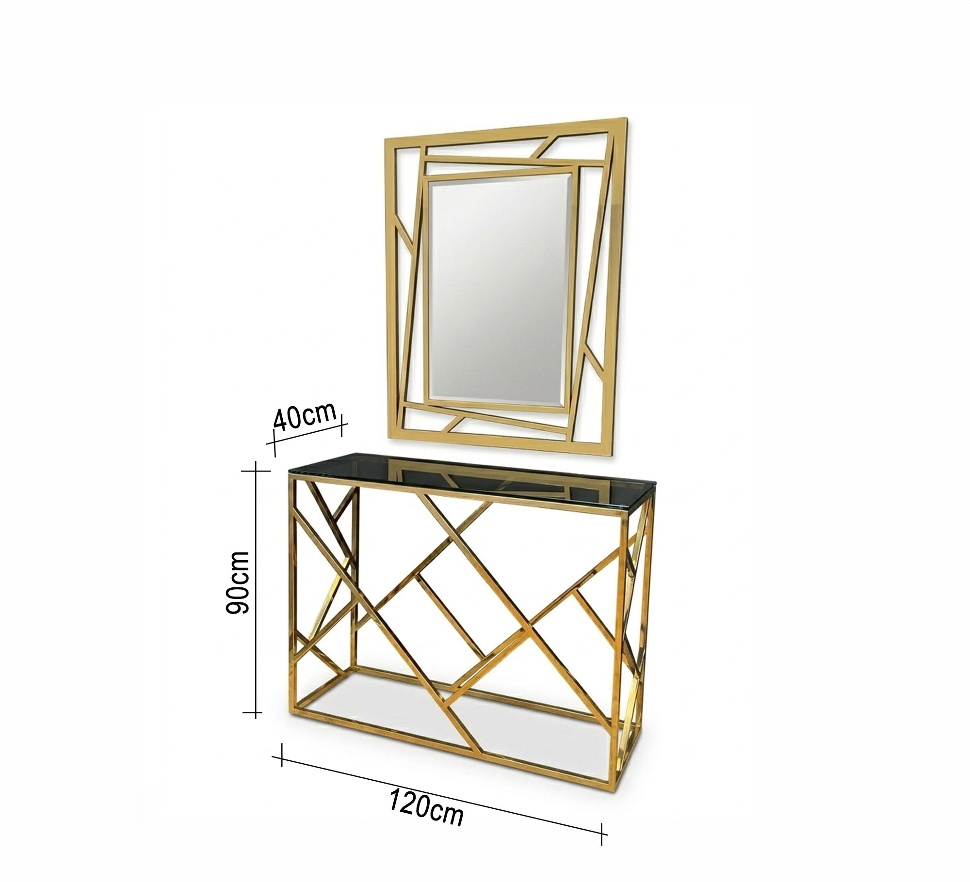 Steel console with black glass shelf and mirror - Vitrine Furniture - Console