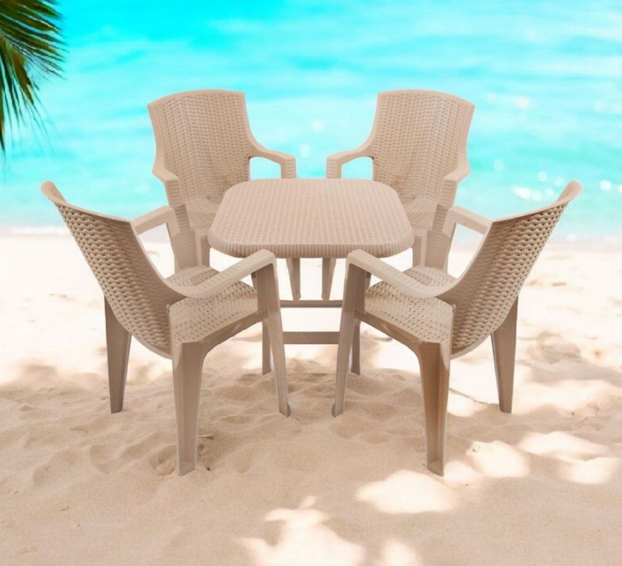 Stylish and comfortable beige woven outdoor seating set - Vitrine Furniture - Outdoor Products