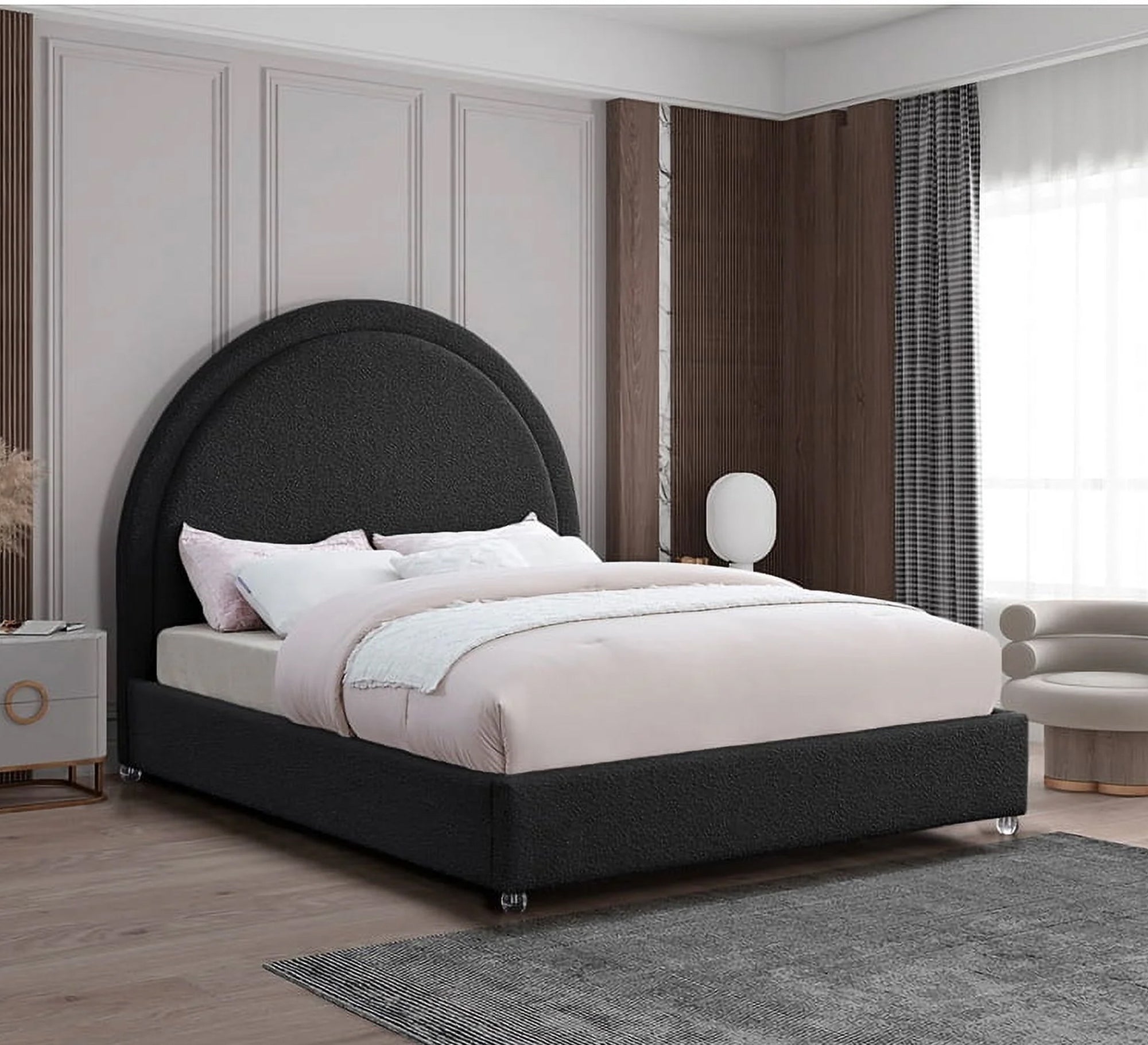 Stylish bed with a modern black arched headboard - Vitrine Furniture - Furniture