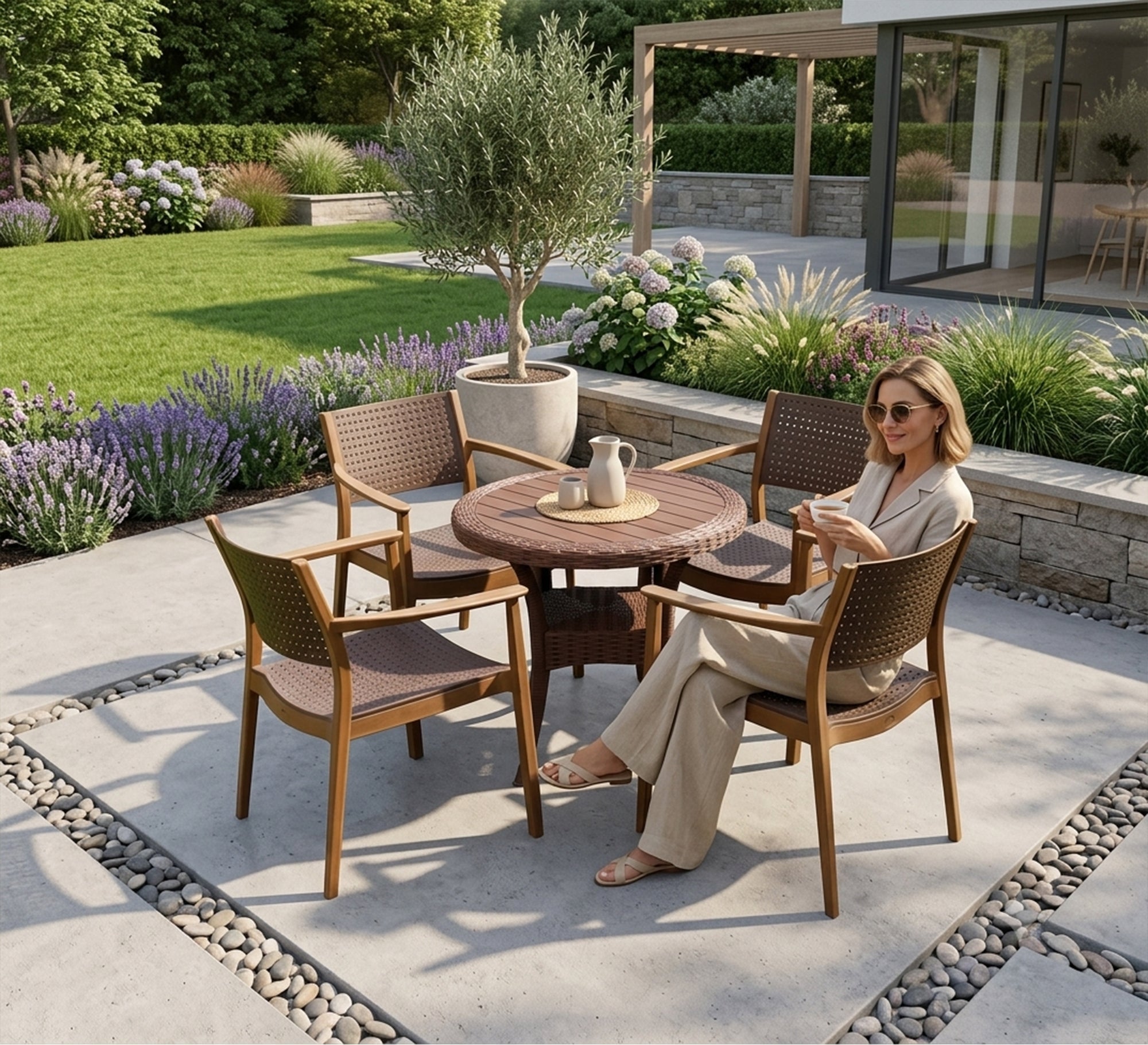 Stylish dark brown outdoor dining set - Vitrine Furniture - Outdoor Dining Sets
