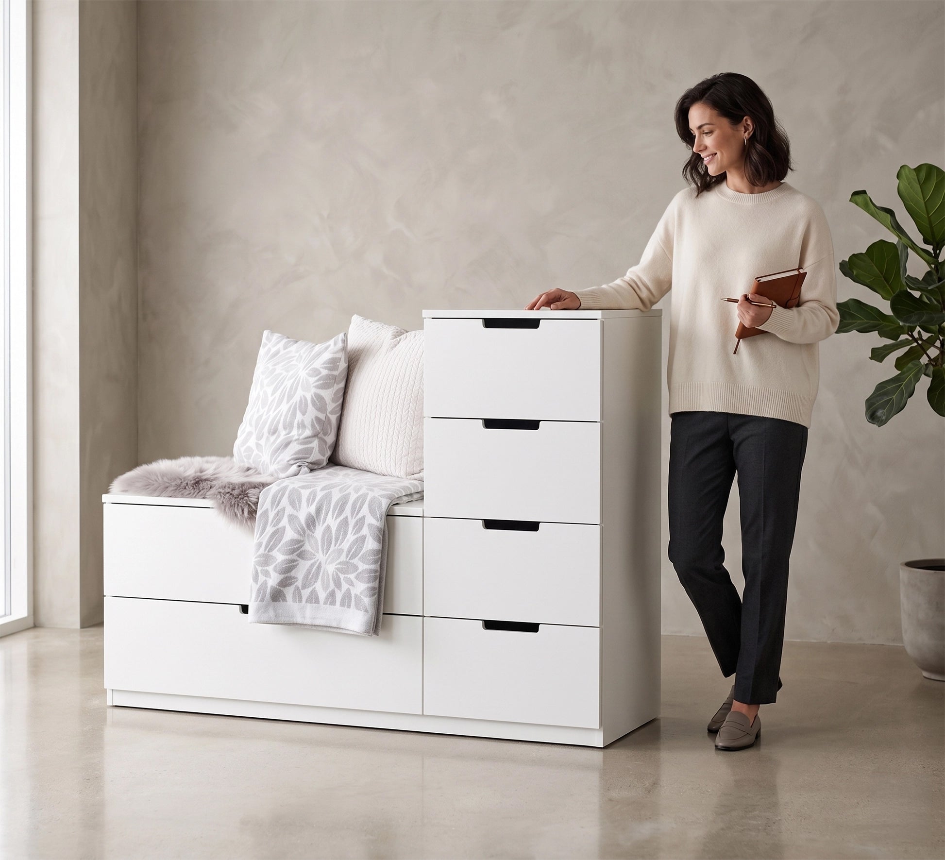 Stylish shoe bench and organizer with six flip - down doors - Vitrine Furniture - Shoe Racks