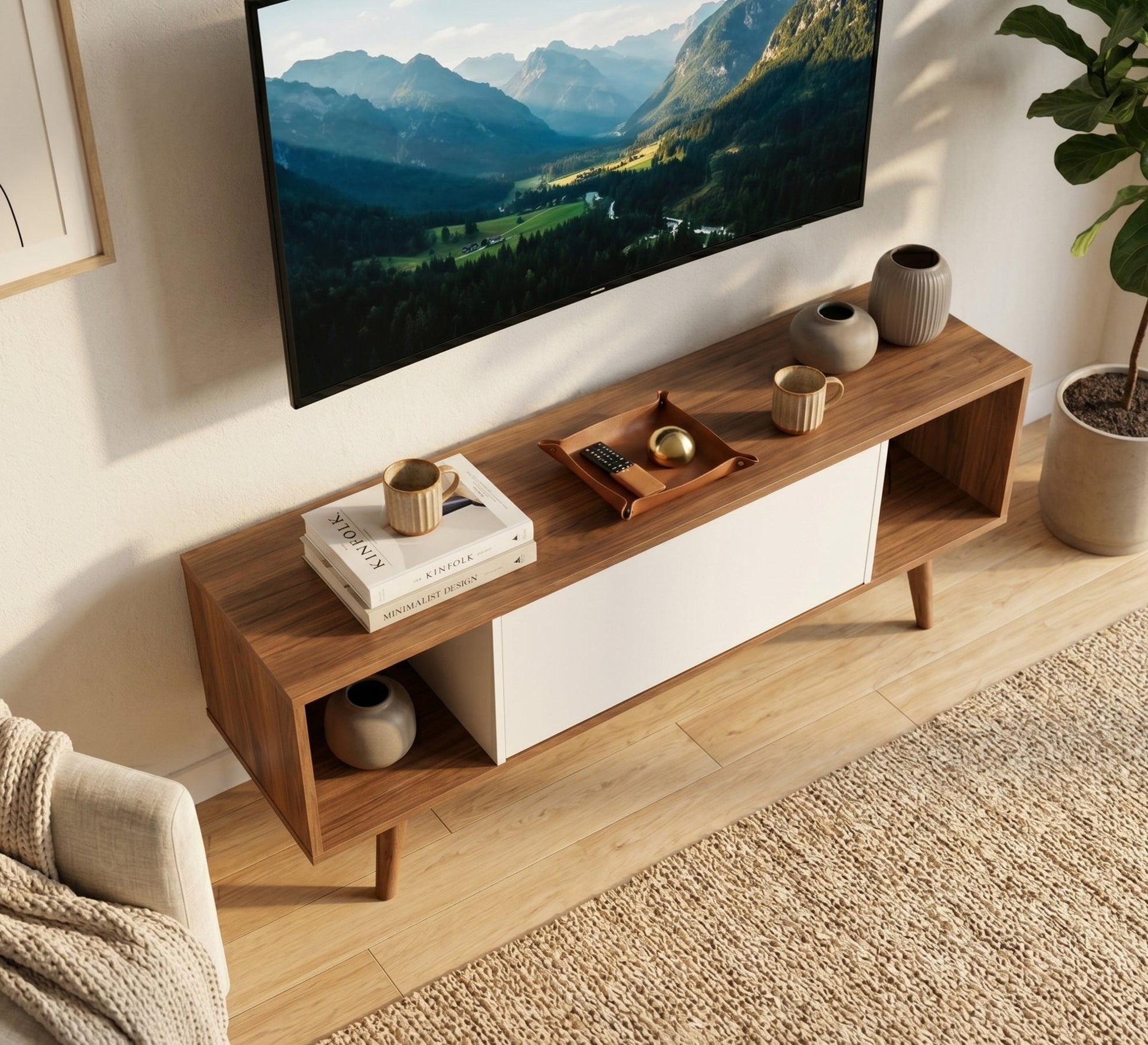 Stylish TV table with elegant wooden legs - Vitrine Furniture - TV Table & Cabinet