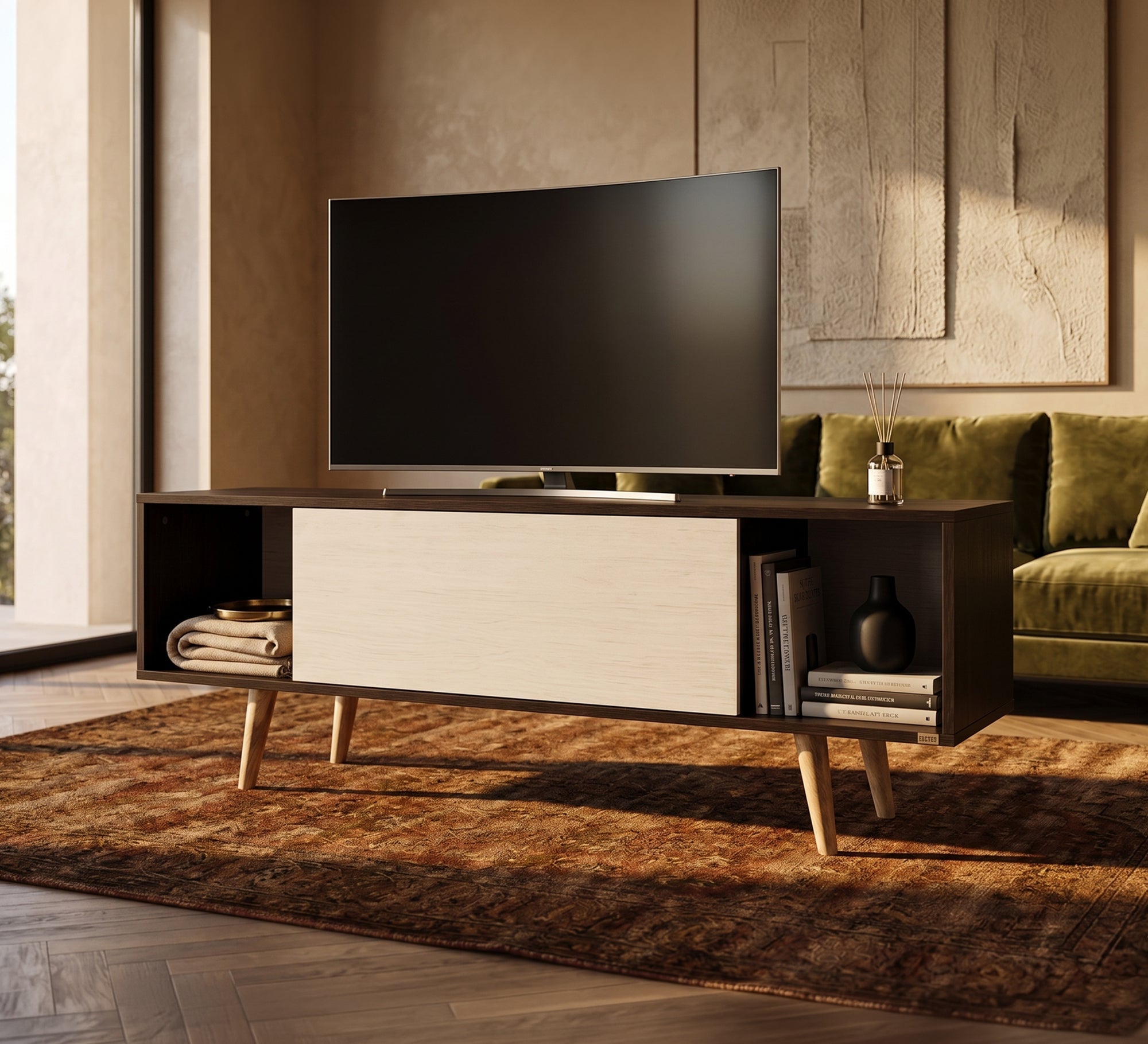 Stylish TV table with elegant wooden legs - Vitrine Furniture - TV Table & Cabinet