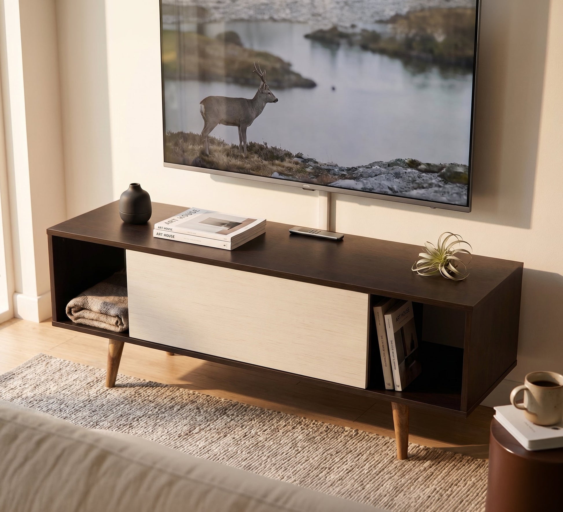 Stylish TV table with elegant wooden legs - Vitrine Furniture - TV Table & Cabinet