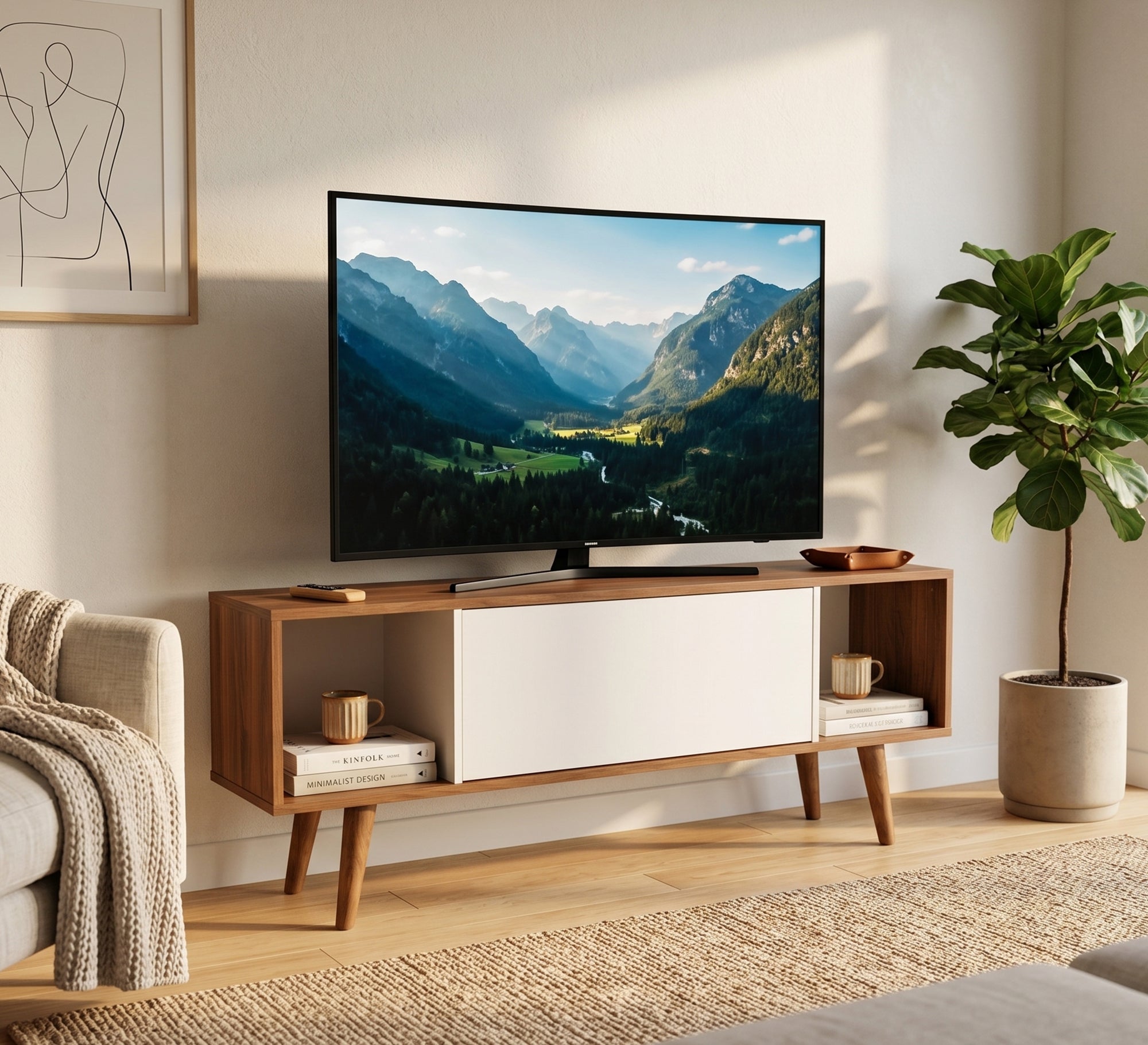 Stylish TV table with elegant wooden legs - Vitrine Furniture - TV Table & Cabinet