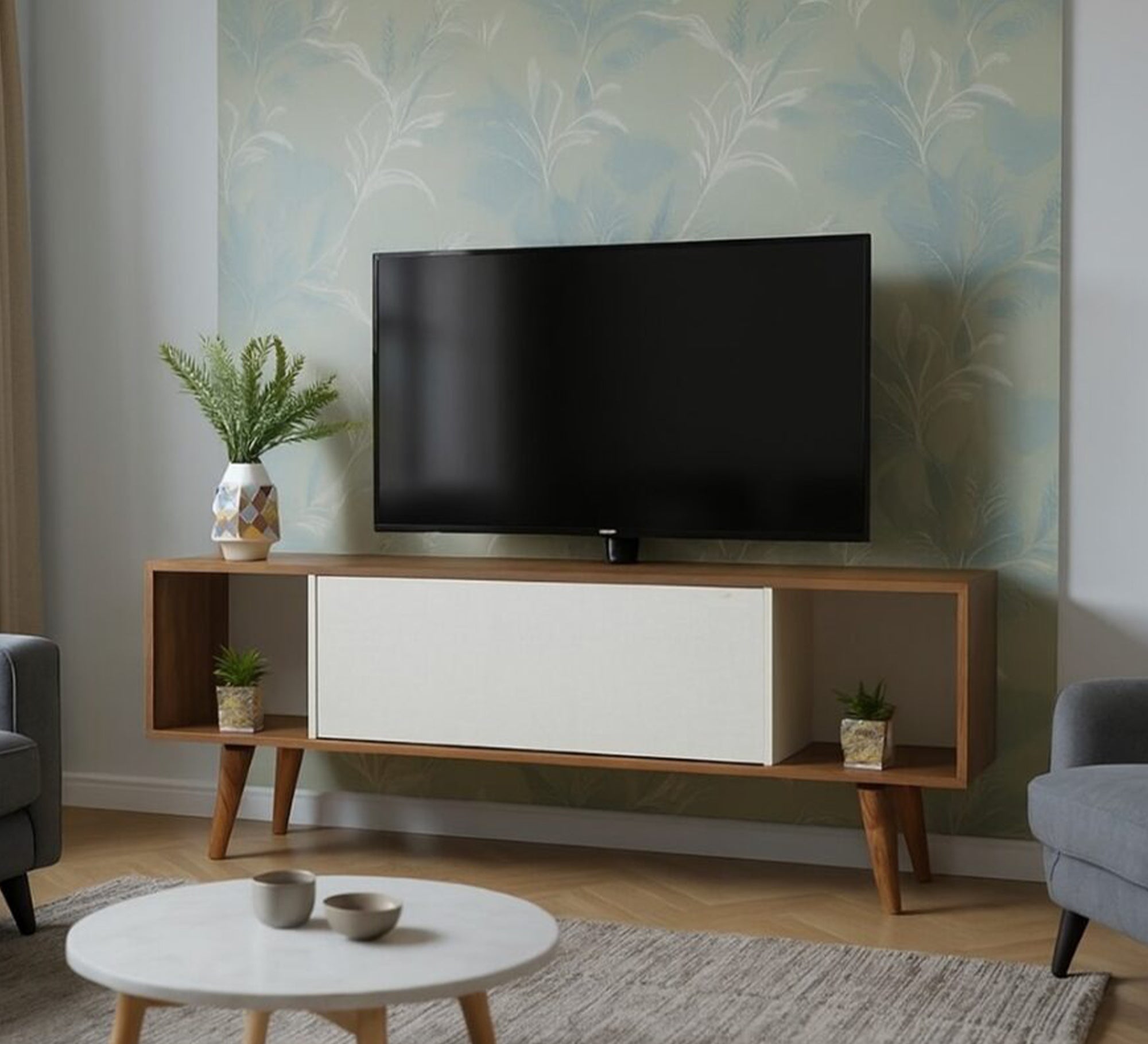Stylish TV table with elegant wooden legs - Vitrine Furniture - TV Table & Cabinet