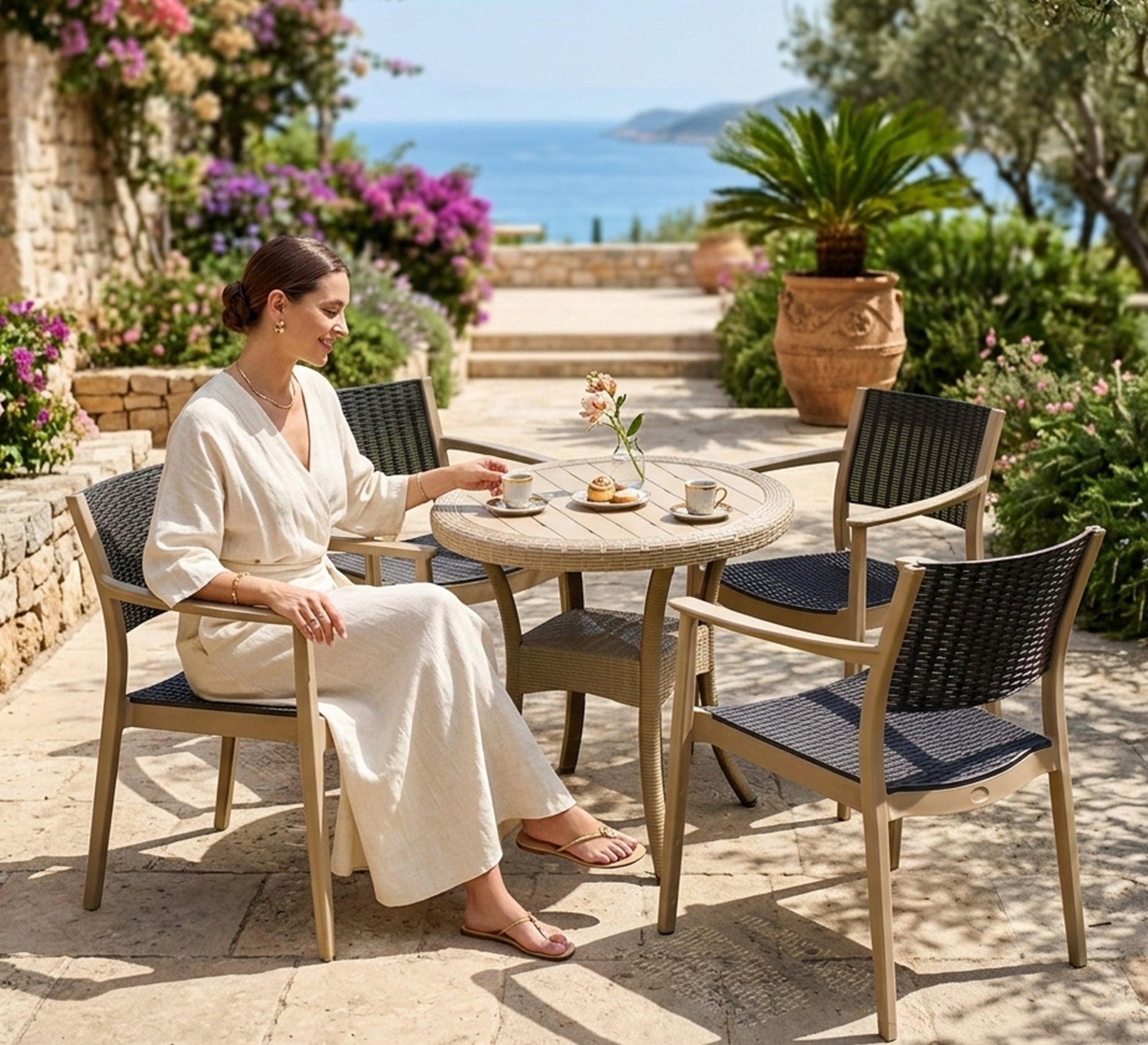 Stylish two-tone beige and black outdoor dining set - Vitrine Furniture - Outdoor Dining Sets