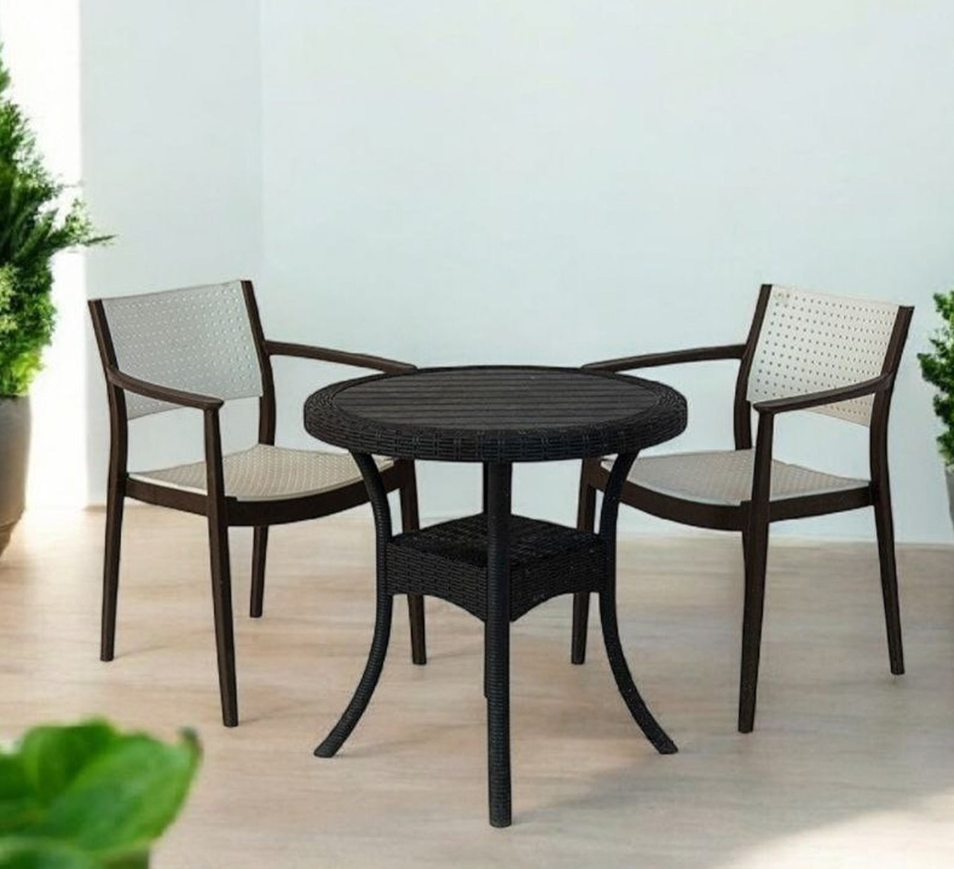 Stylish two - tone brown and white balcony seating set - Vitrine Furniture - Outdoor Products