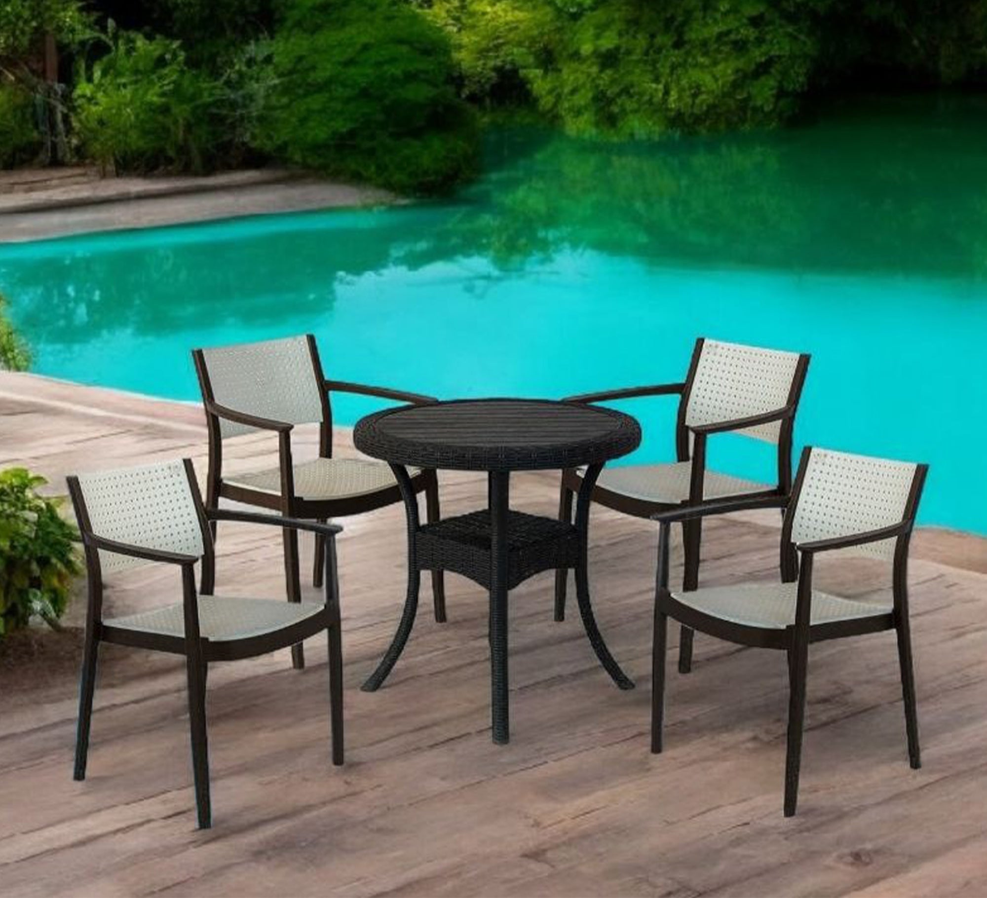 Stylish two - tone poolside dining set - Vitrine Furniture - Outdoor Products