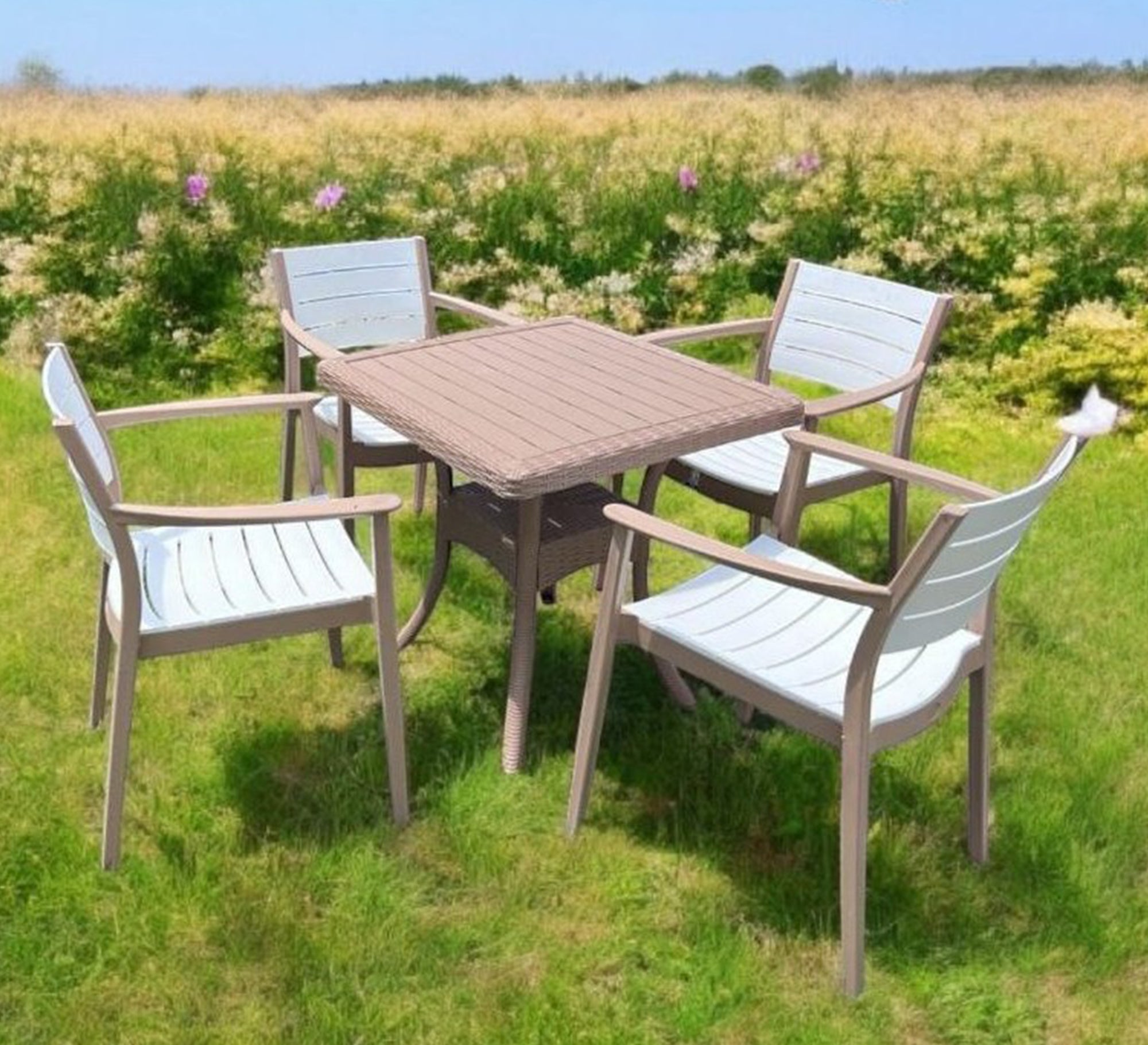 Stylish two - tone square table and chairs set - Vitrine Furniture - Outdoor Products