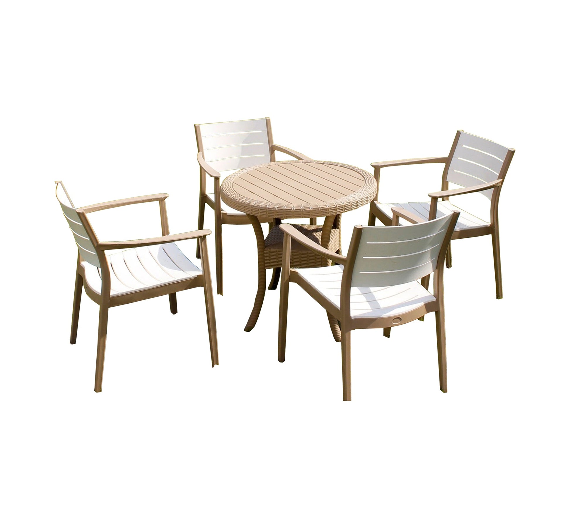 Stylish two - tone white and beige outdoor dining set - Vitrine Furniture - Outdoor Products