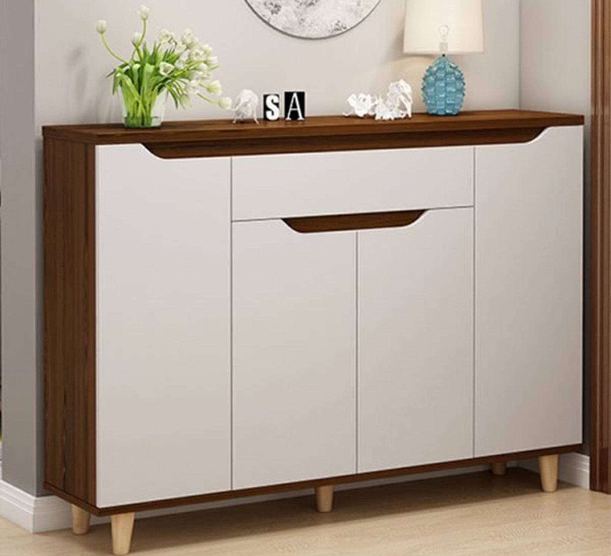 Stylish Two - Tone White & Dark Brown Shoe Rack - Vitrine Furniture - Furniture