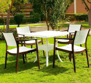 Stylish two - tone white square table with stylish two - tone chairs - Vitrine Furniture - Outdoor Products