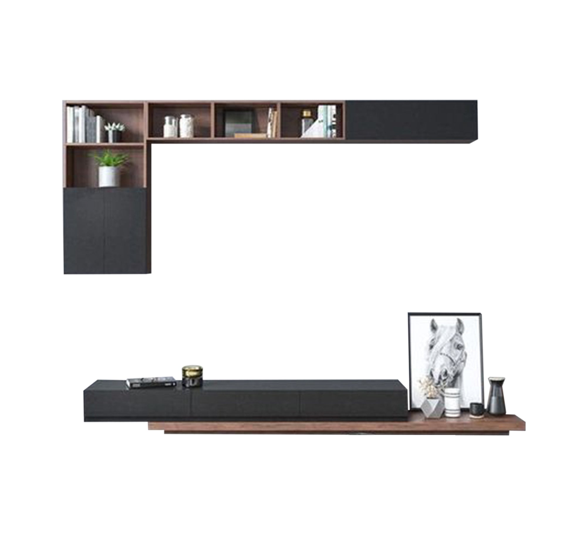 Table and TV unit with upper shelves - Vitrine Furniture - Furniture