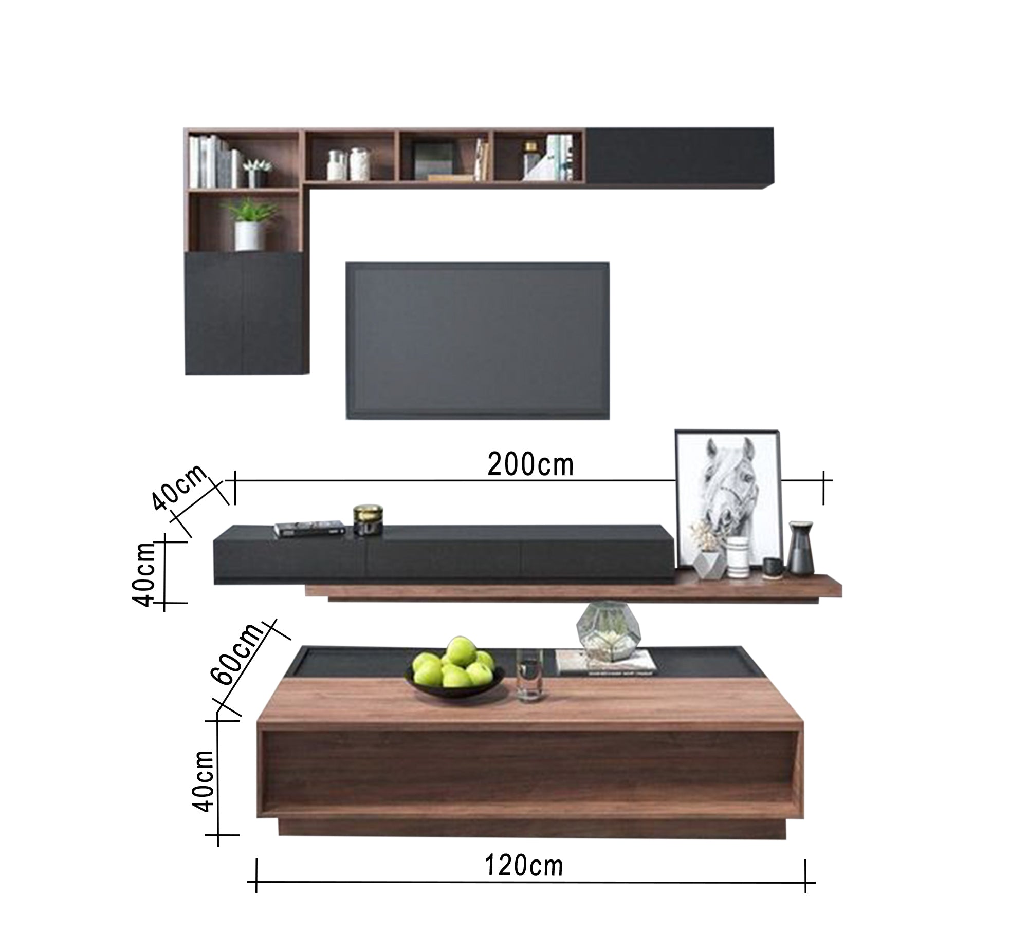 Table and TV unit with upper shelves - Vitrine Furniture - Furniture