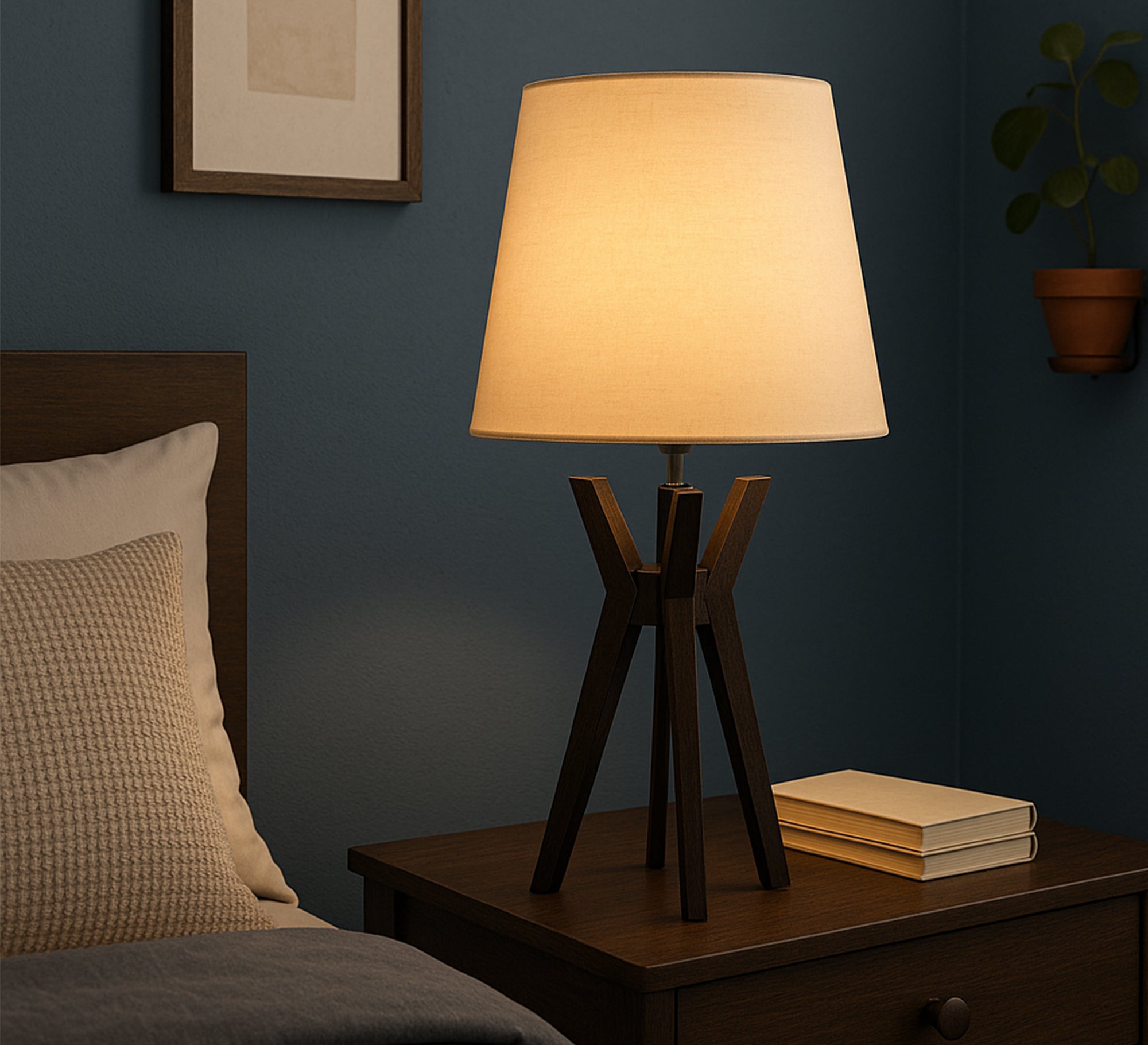 Table lighting unit with a dark brown beech base - Vitrine Furniture - Lighting