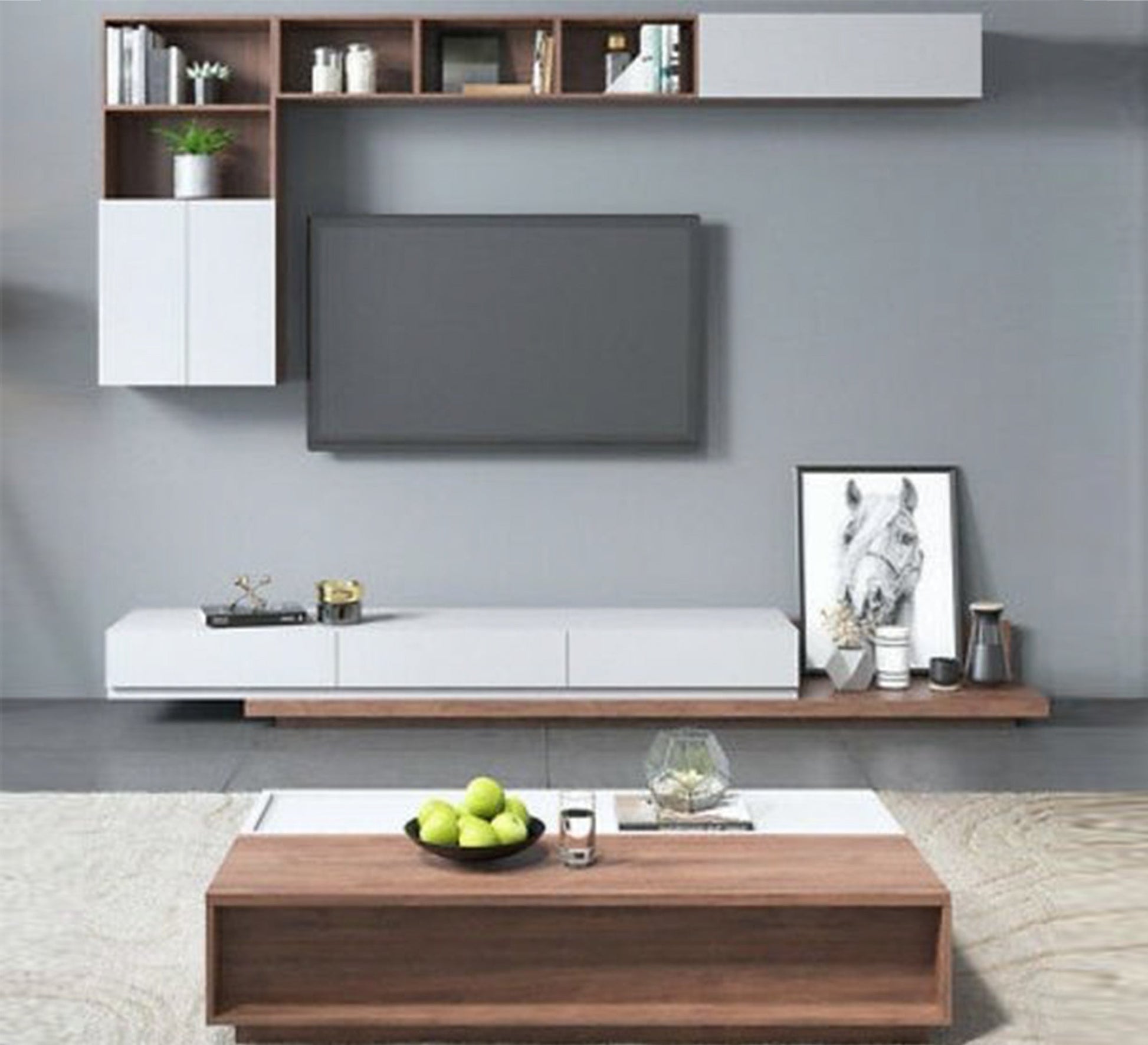 Table, TV unit and white upper part - Vitrine Furniture - Furniture