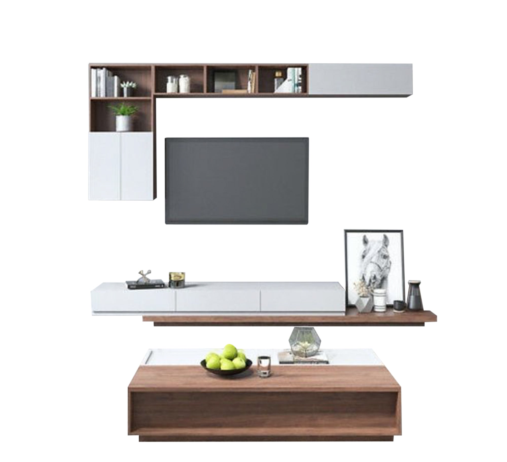 Table, TV unit and white upper part - Vitrine Furniture - Furniture