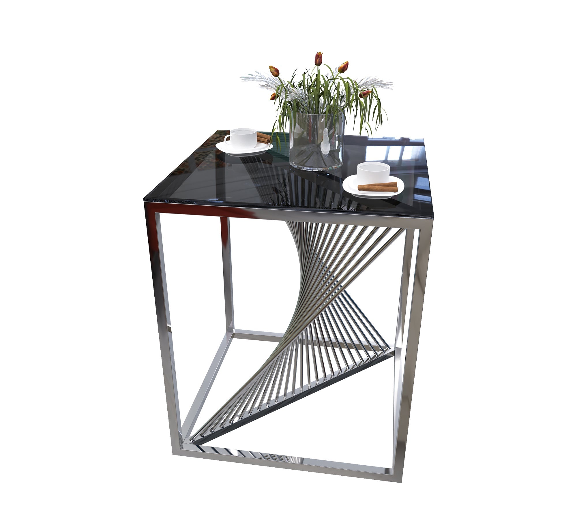 Table with a cube frame and a black glass top - Vitrine Furniture - Furniture
