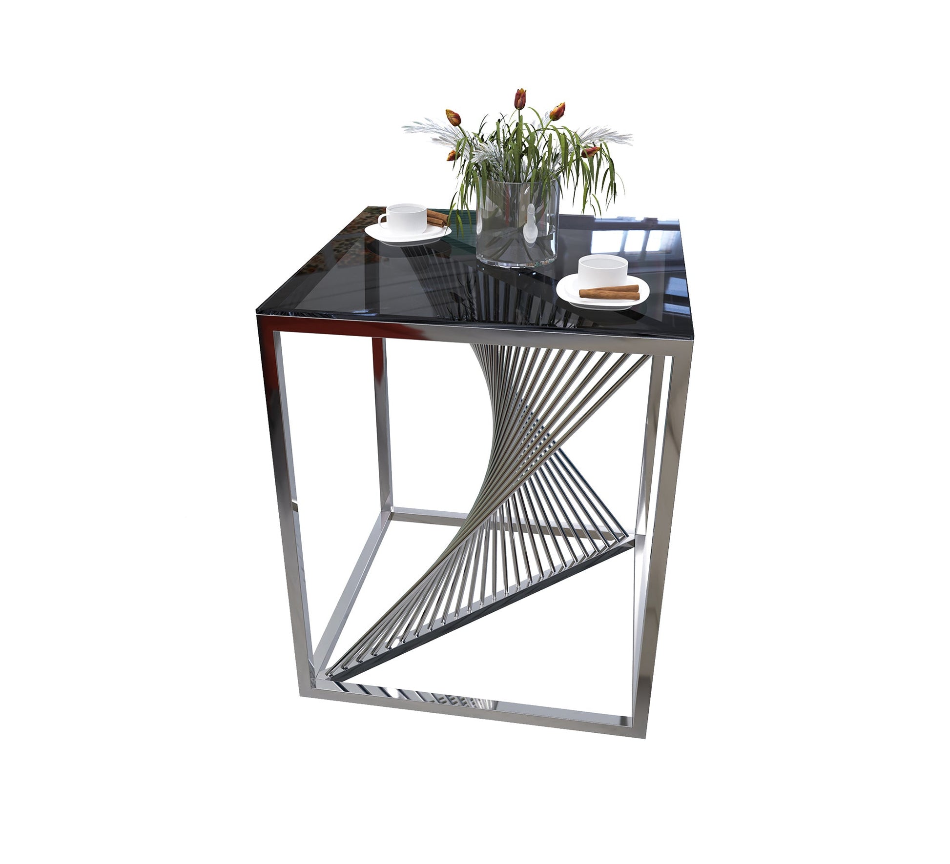 Table with a cube frame and a black glass top - Vitrine Furniture - Side Tables