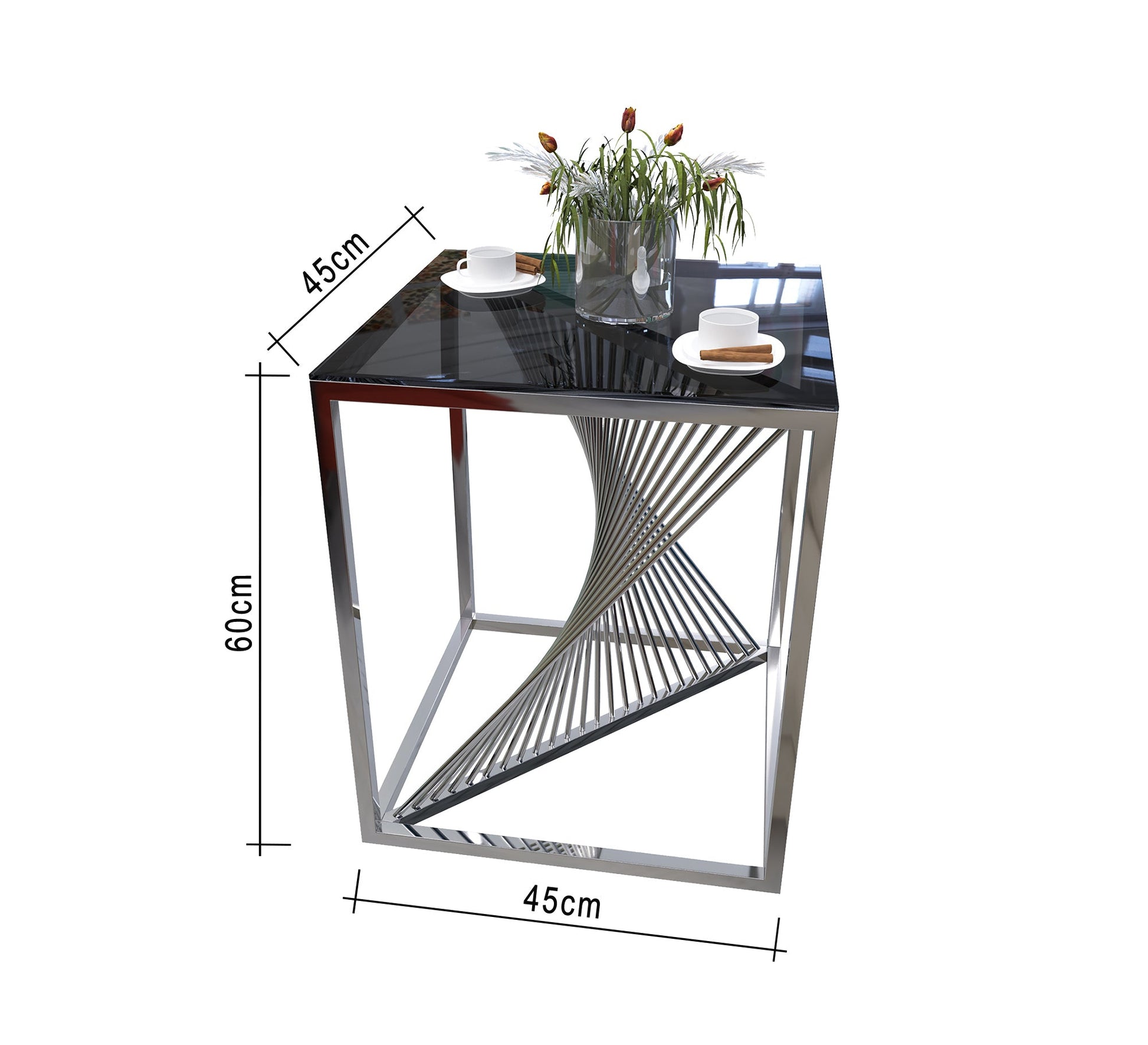Table with a cube frame and a black glass top - Vitrine Furniture - Side Tables
