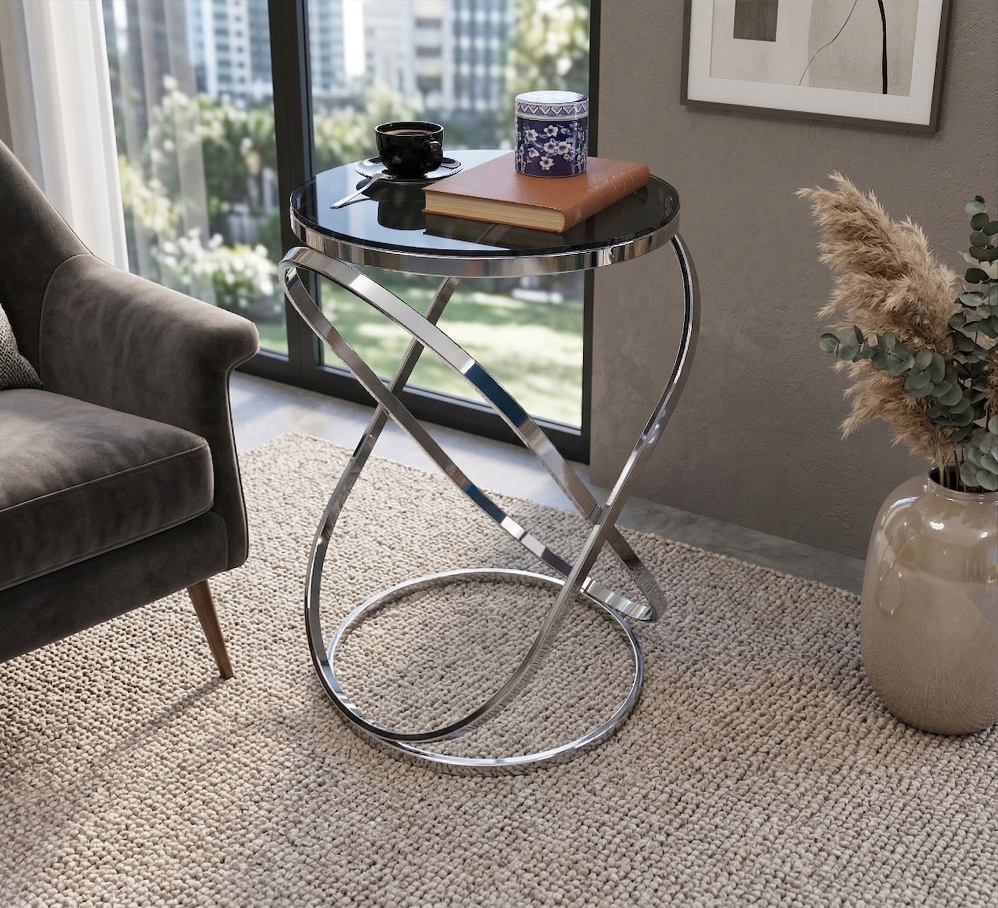 Table with a nested oval steel frame - Vitrine Furniture - Side Tables