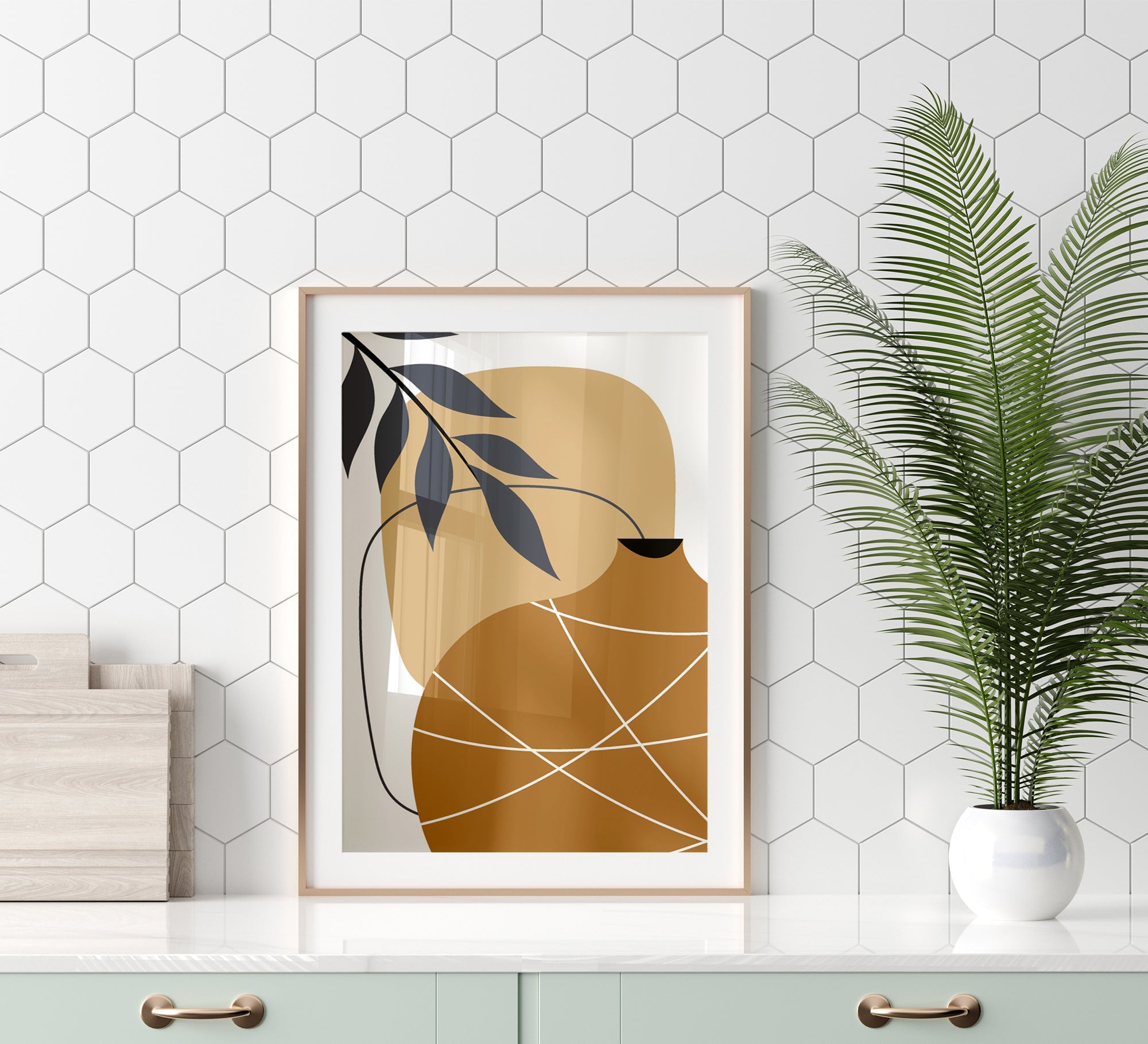 Tableau of a bottle with leaves - Vitrine Furniture - Décor