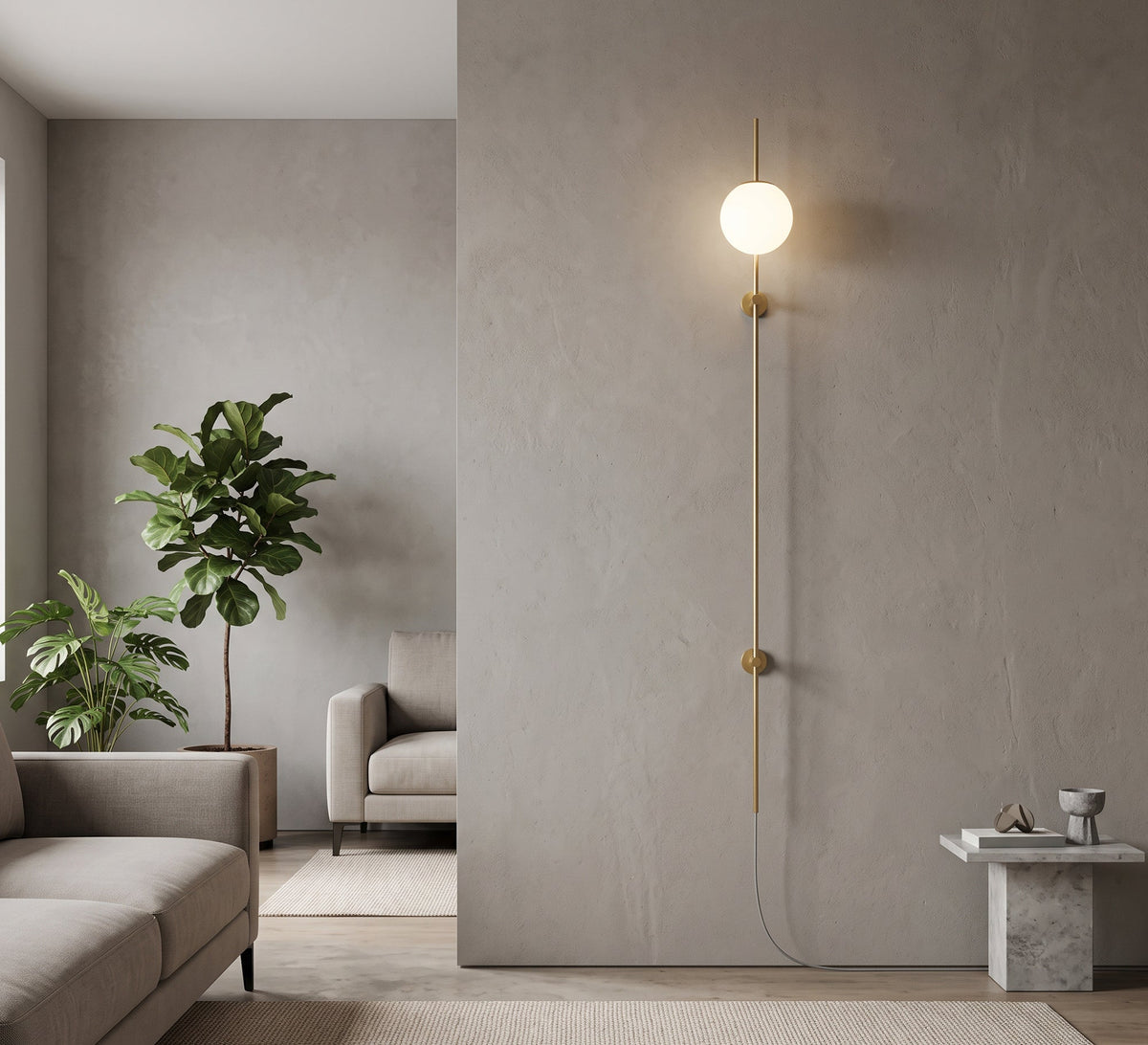 Tall Gold Linear Globe Wall Sconce - Vitrine Furniture - Wall Sconce
