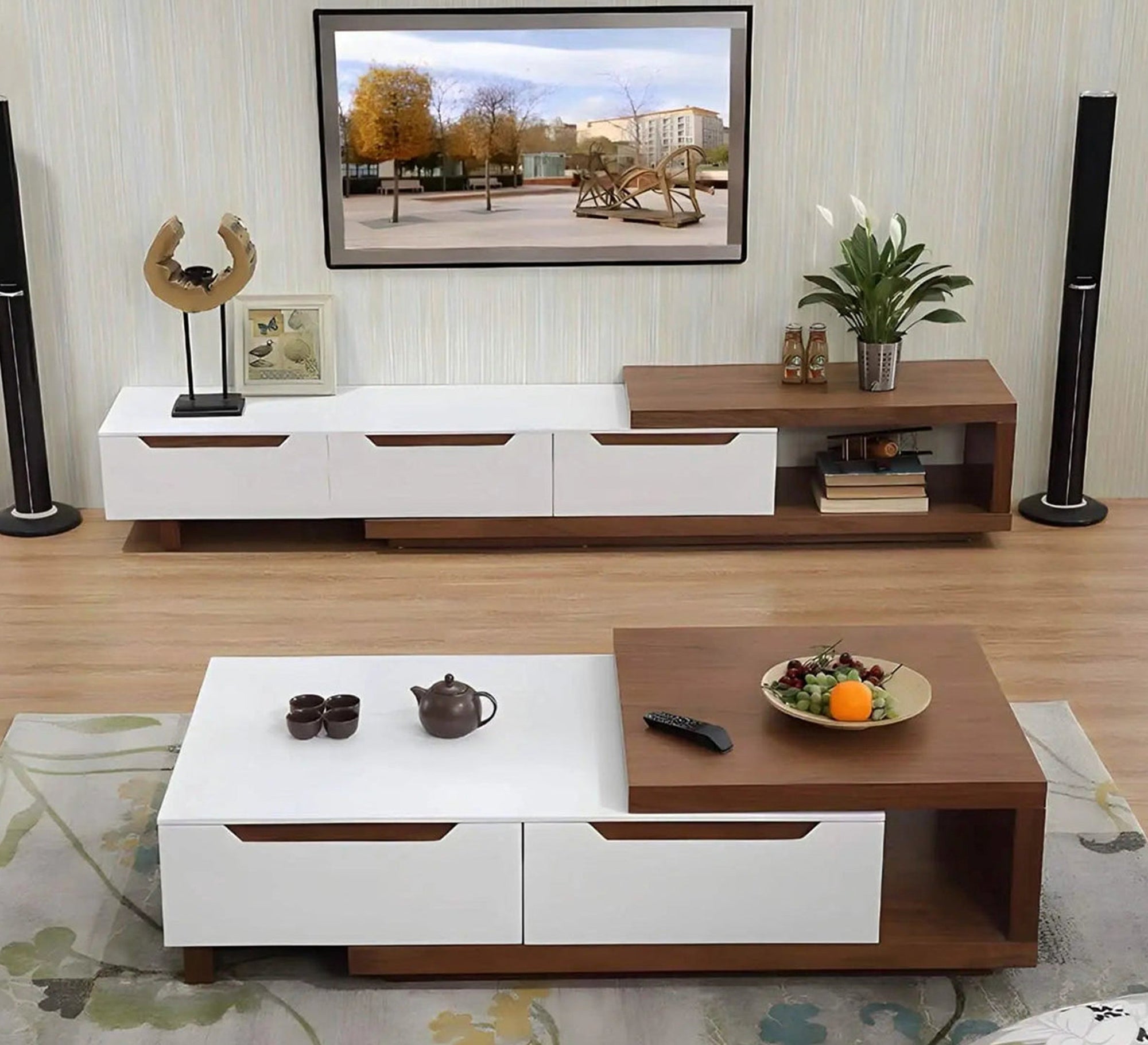 Tenting table set in white and warm wood - Vitrine Furniture - Furniture