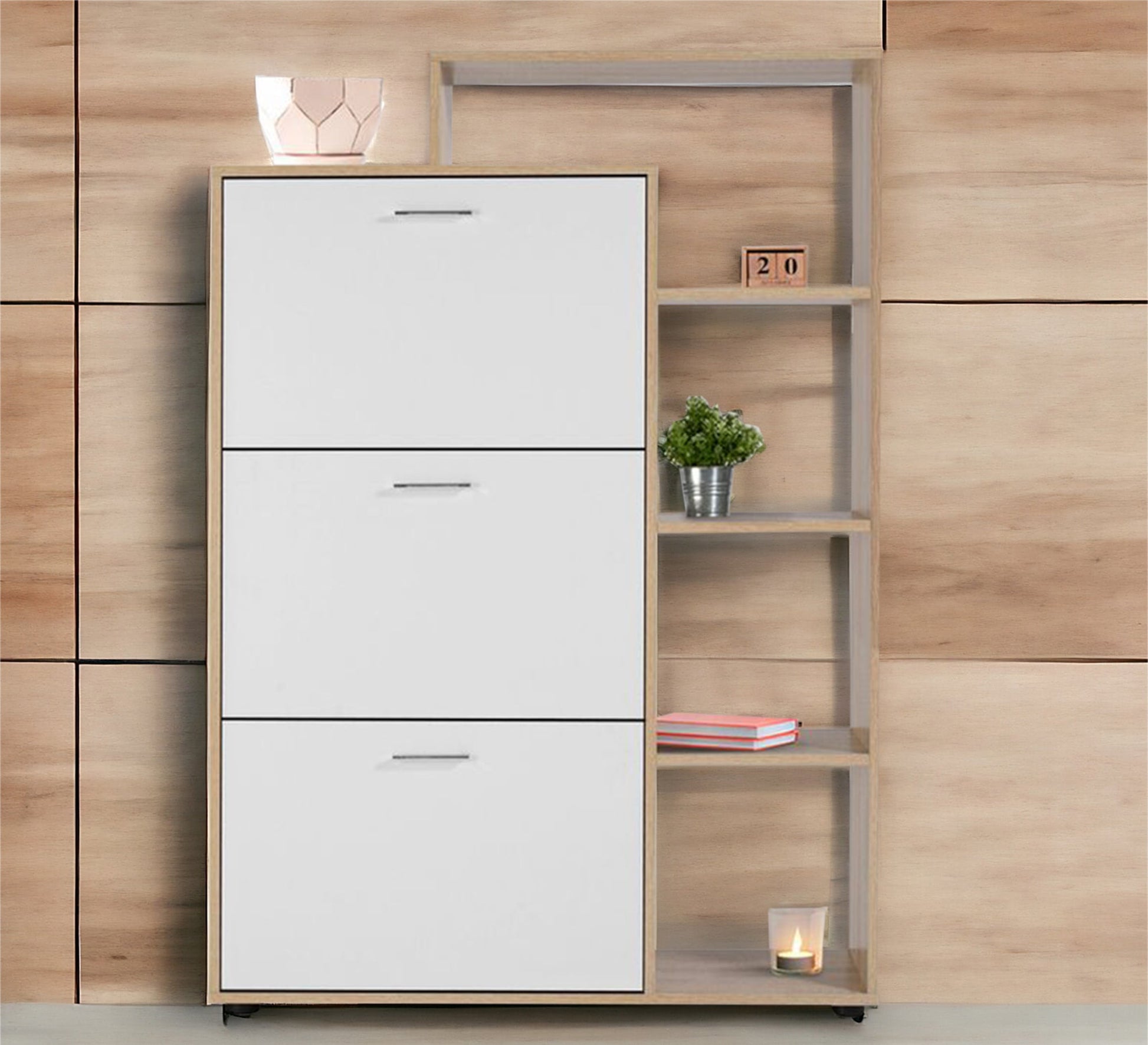 The shoe rack has three flap leaf and a bookcase - Vitrine Furniture - Furniture