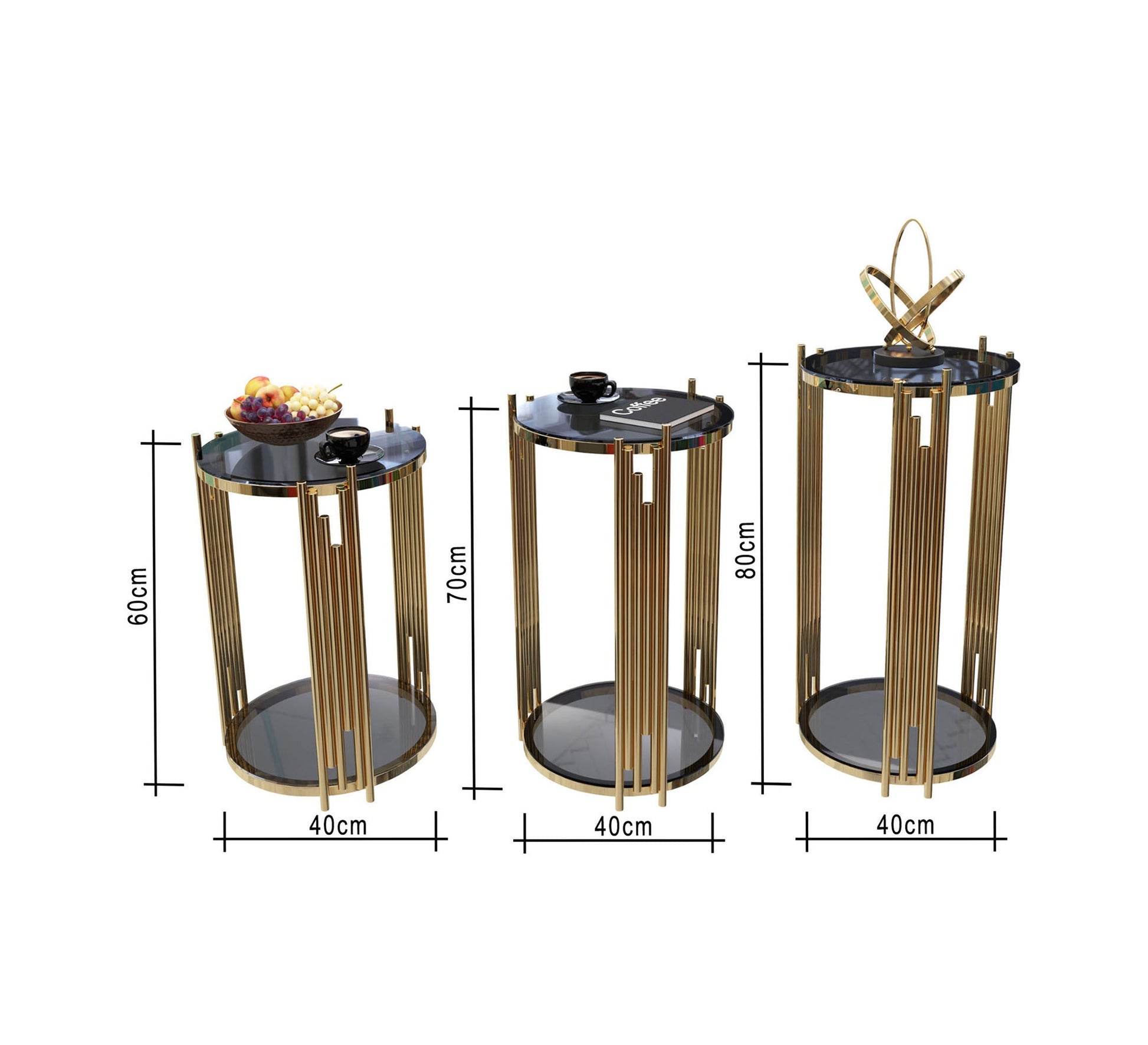 Three circular tables with steel sticks - Vitrine Furniture - Side Tables