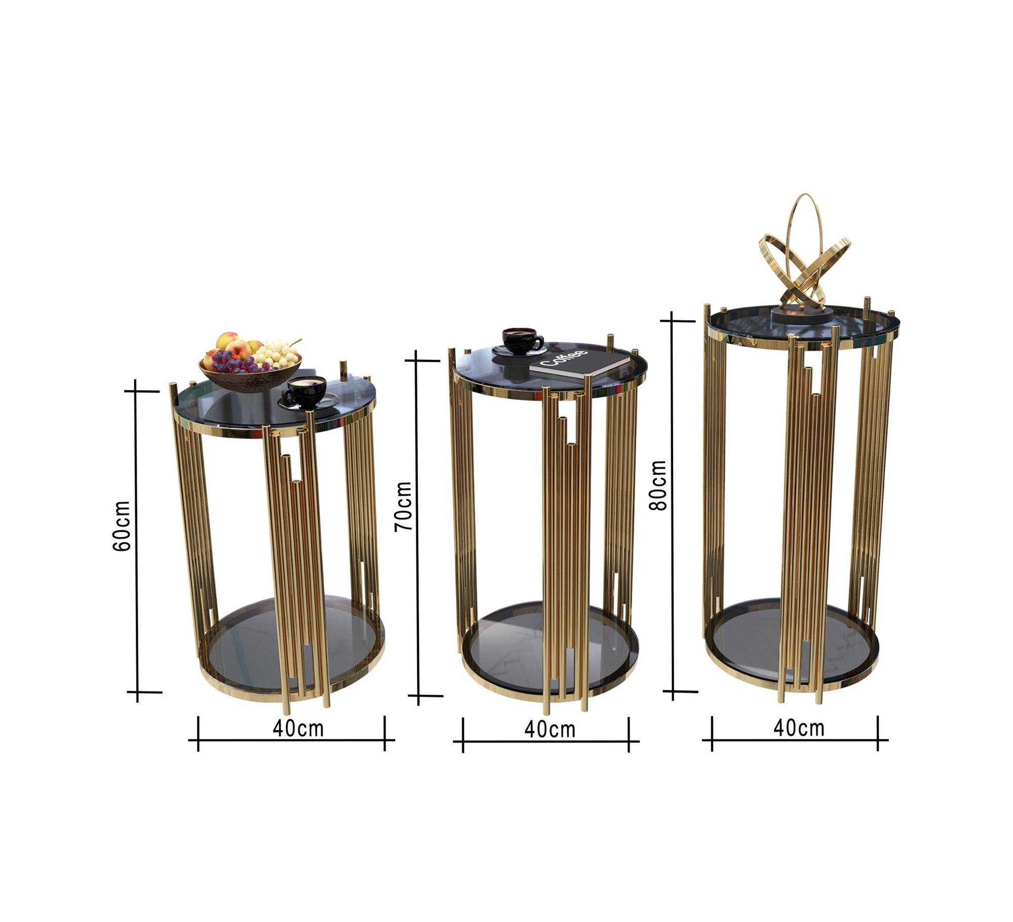 Three circular tables with steel sticks - Vitrine Furniture - Side Tables