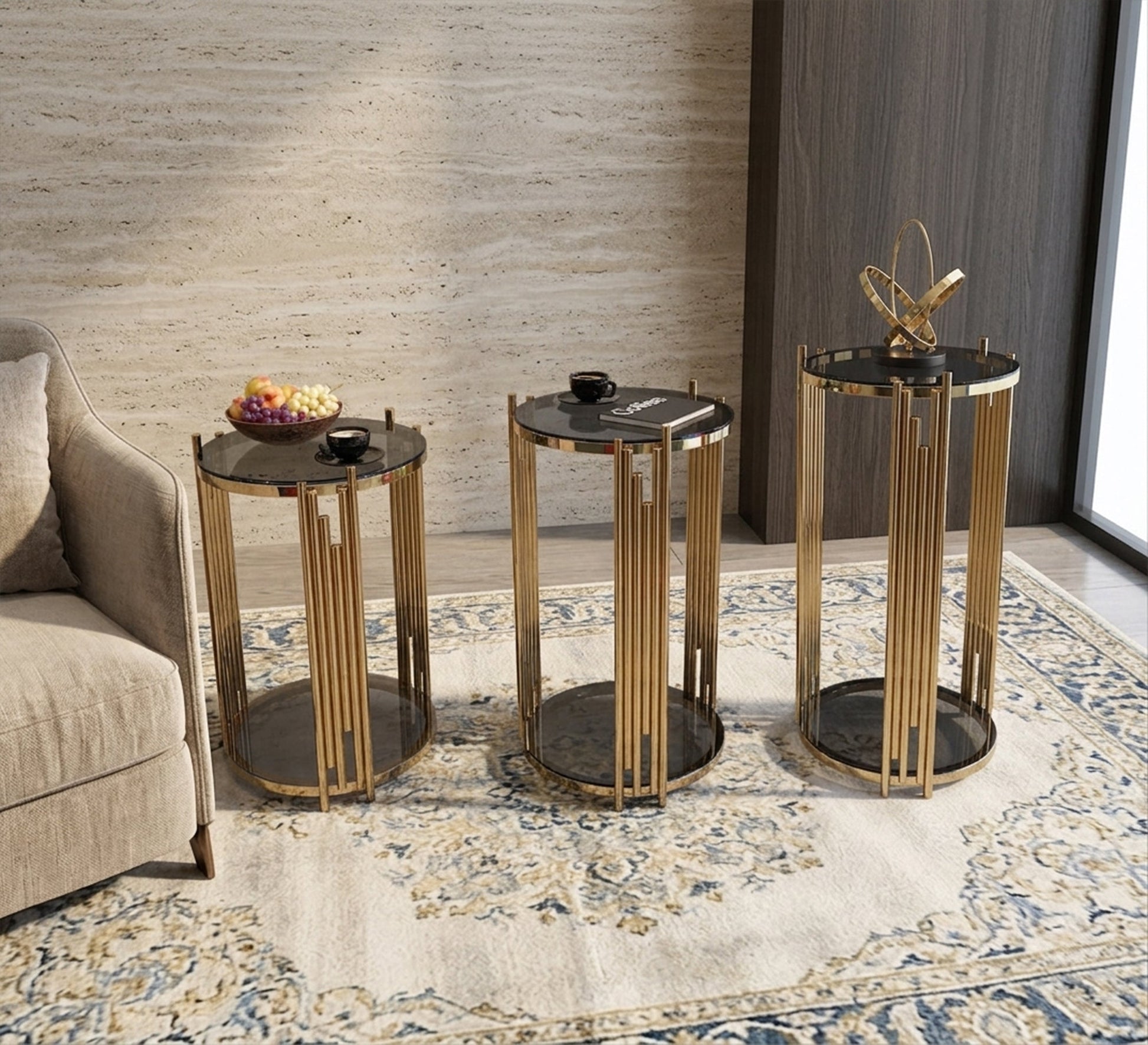 Three circular tables with steel sticks - Vitrine Furniture - Side Tables