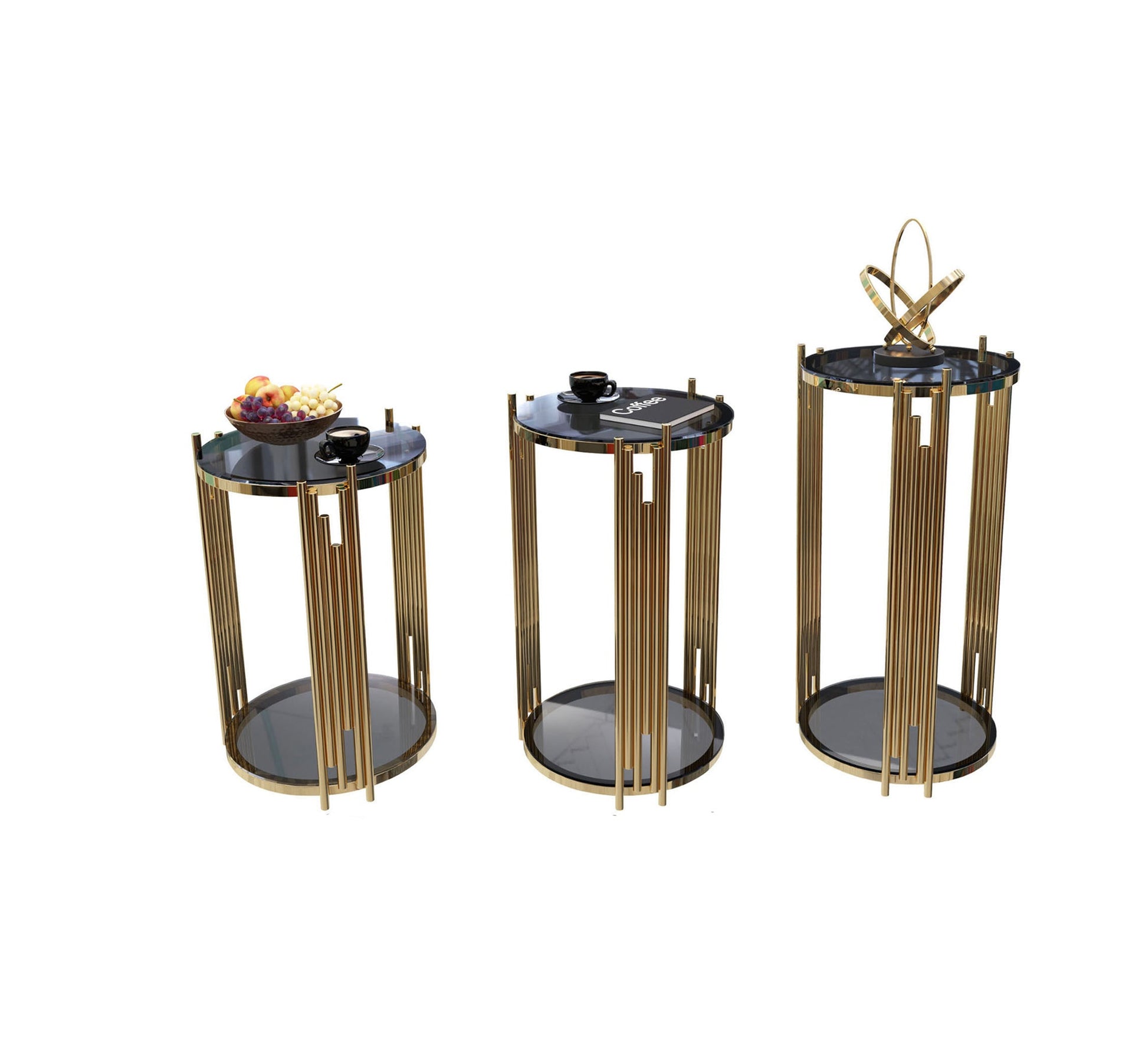 Three circular tables with steel sticks - Vitrine Furniture - Side Tables
