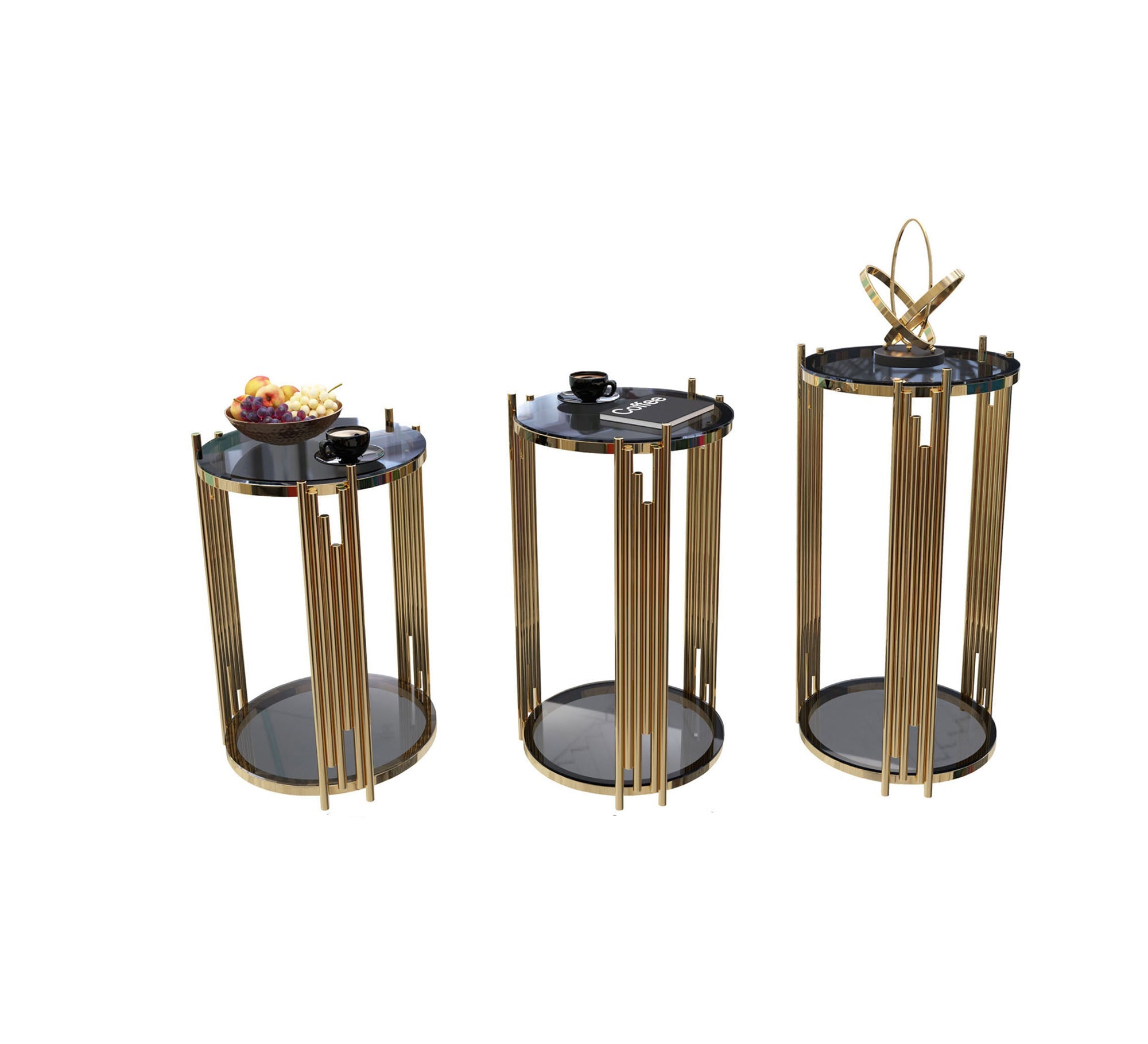 Three circular tables with steel sticks - Vitrine Furniture - Side Tables