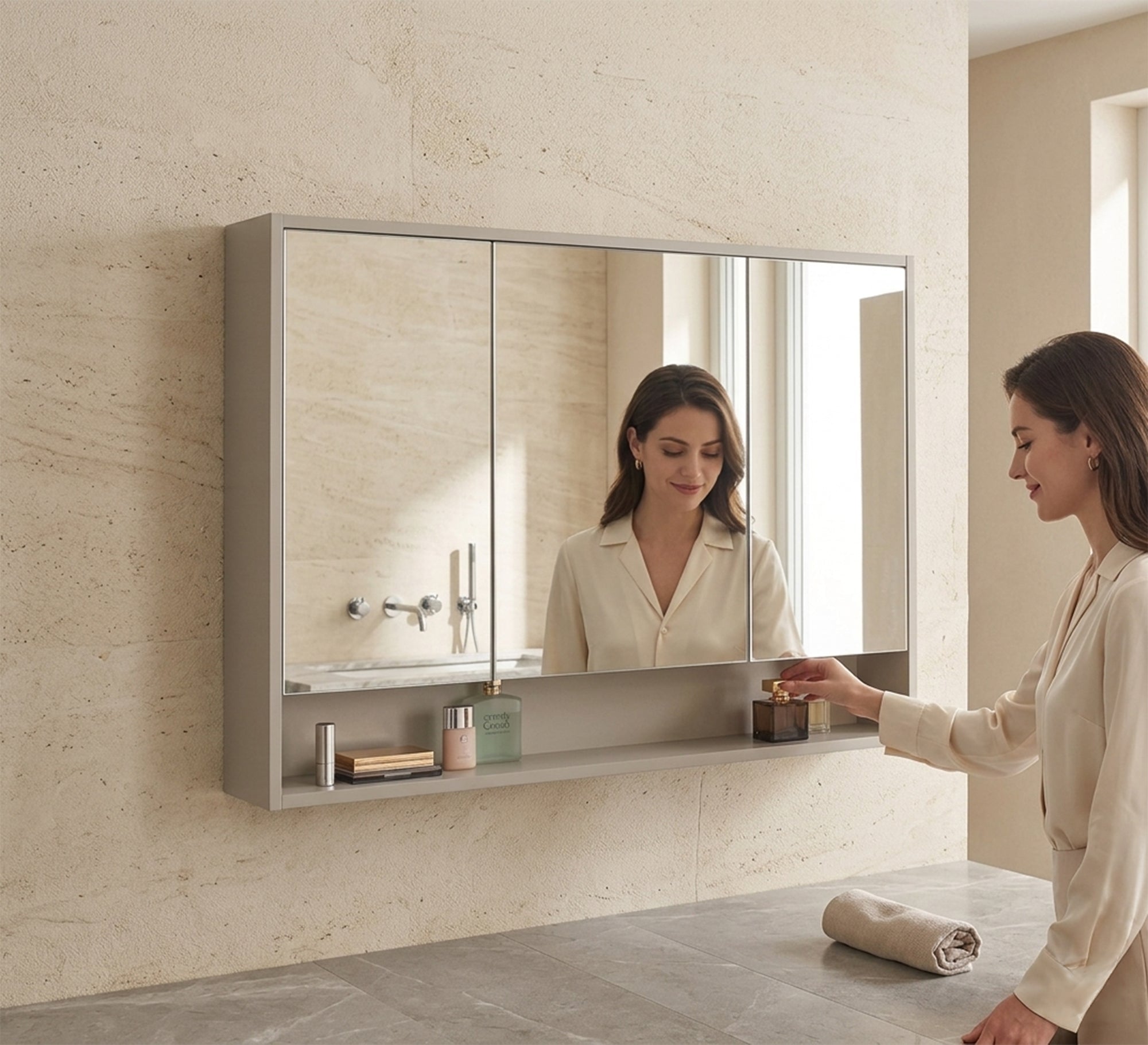 Three Door Bathroom Storage Unit with Shelf - Vitrine Furniture - Cabinets