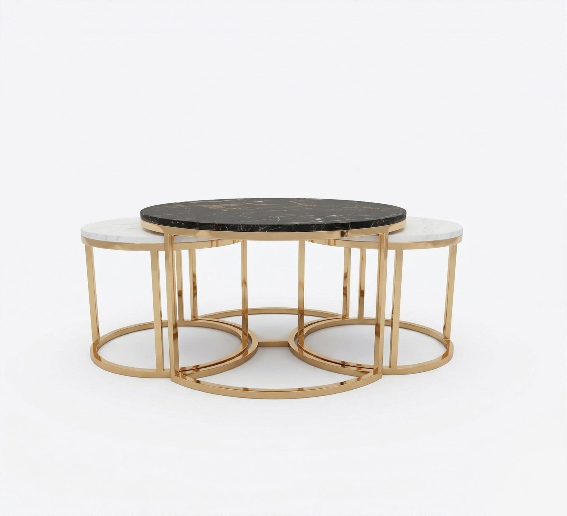 Three golden tables with black and white marble - Vitrine Furniture - Coffee Tables