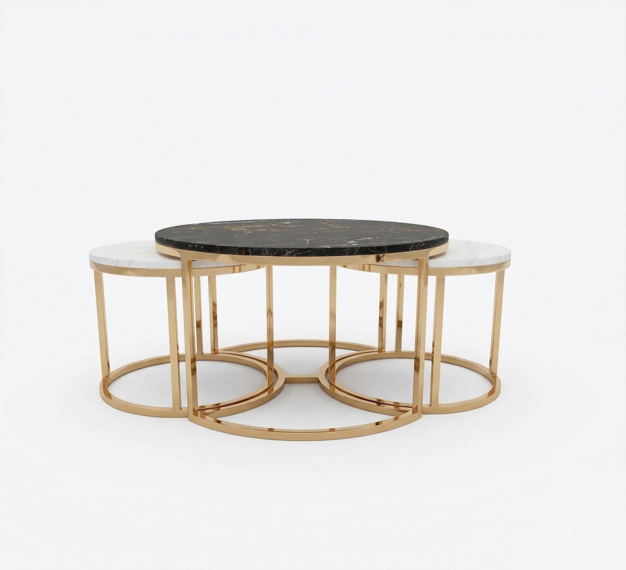 Three golden tables with black and white marble - Vitrine Furniture - Coffee Tables