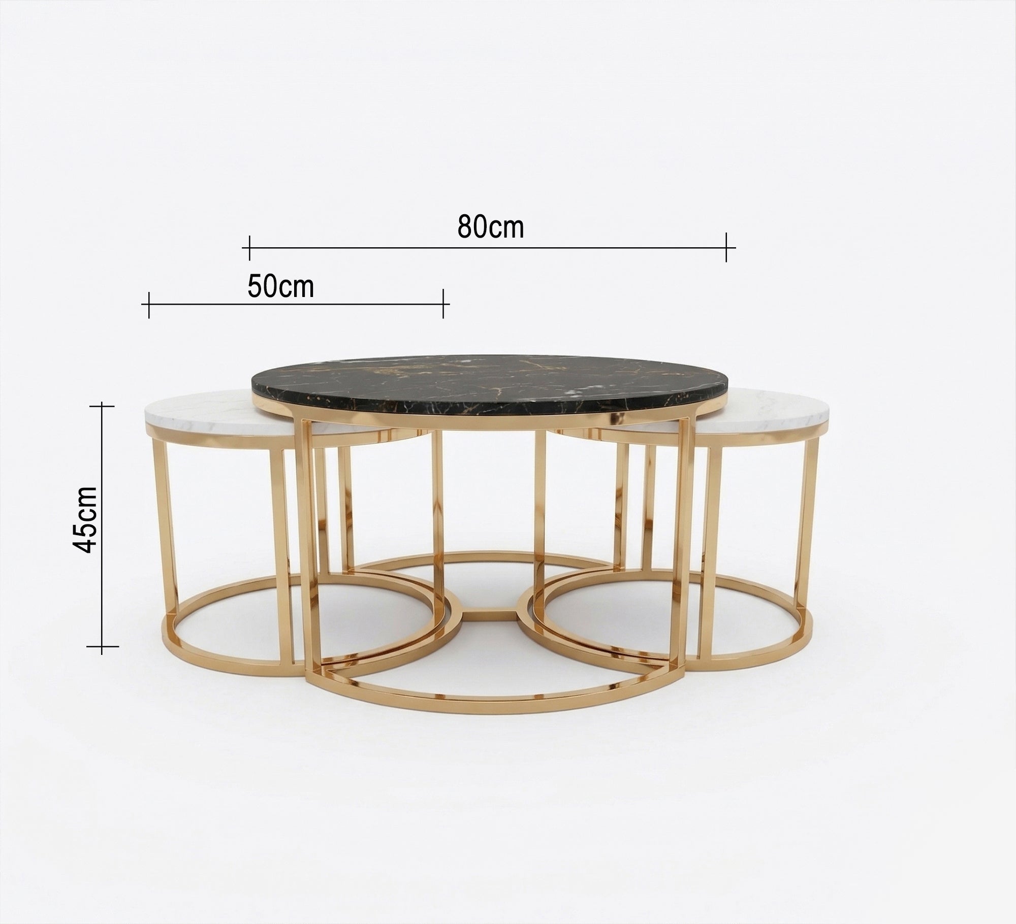 Three golden tables with black and white marble - Vitrine Furniture - Coffee Tables