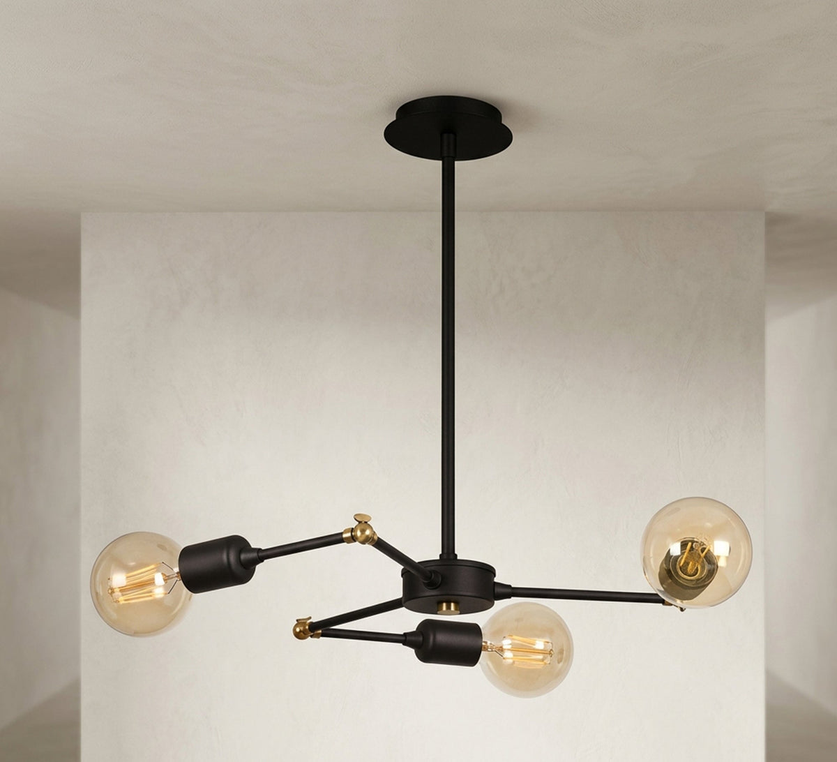 Three-light articulated pendant in black and gold - Vitrine Furniture - Ceiling lights