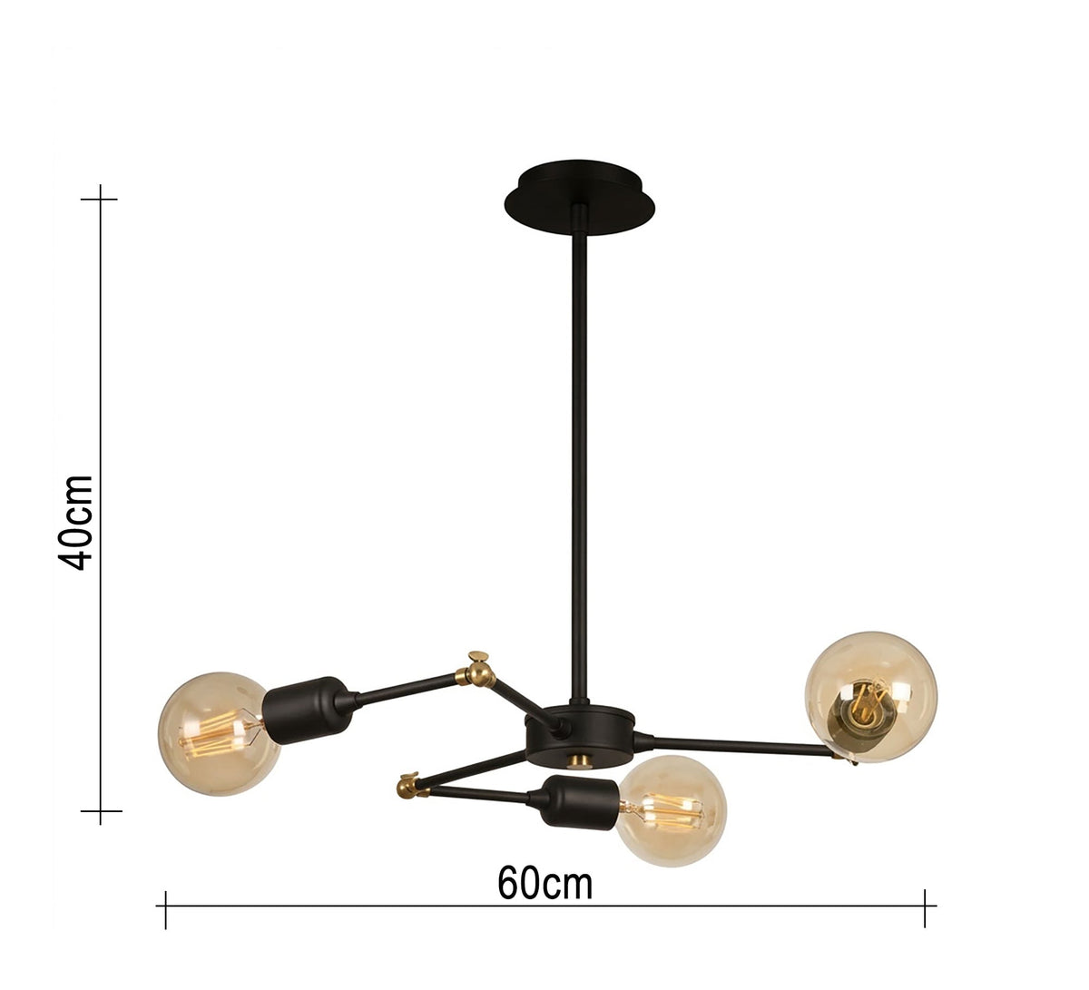 Three-light articulated pendant in black and gold - Vitrine Furniture - Ceiling lights