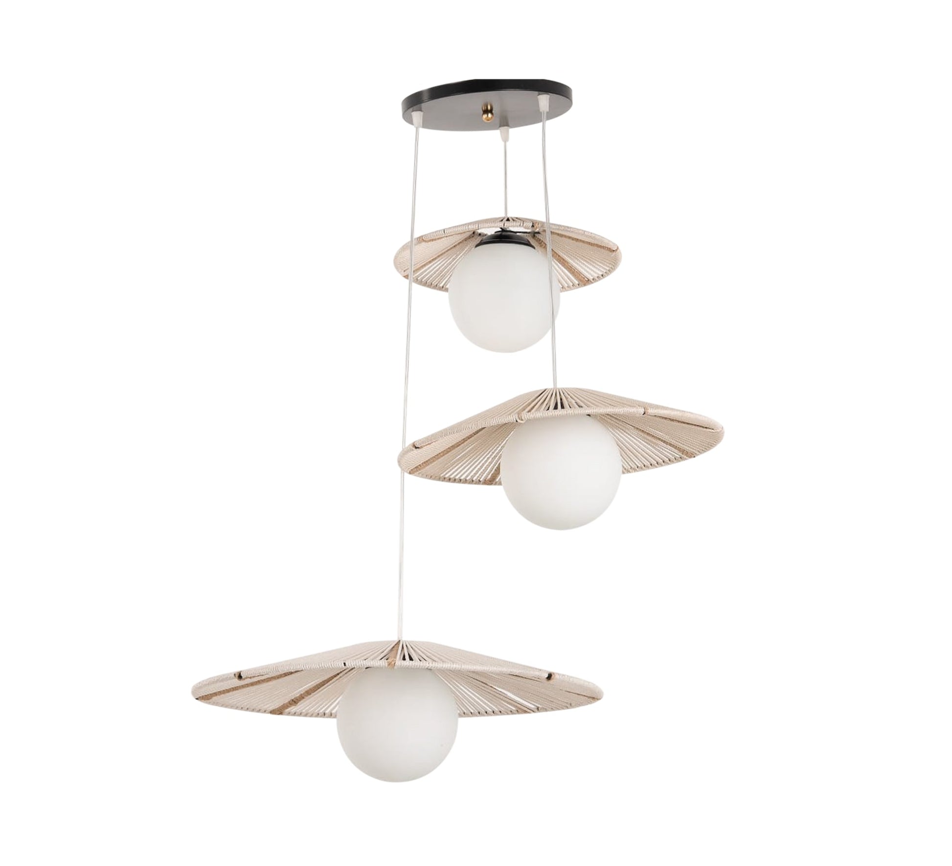 Three - light beige pendant lighting at different levels - Vitrine Furniture - Lighting