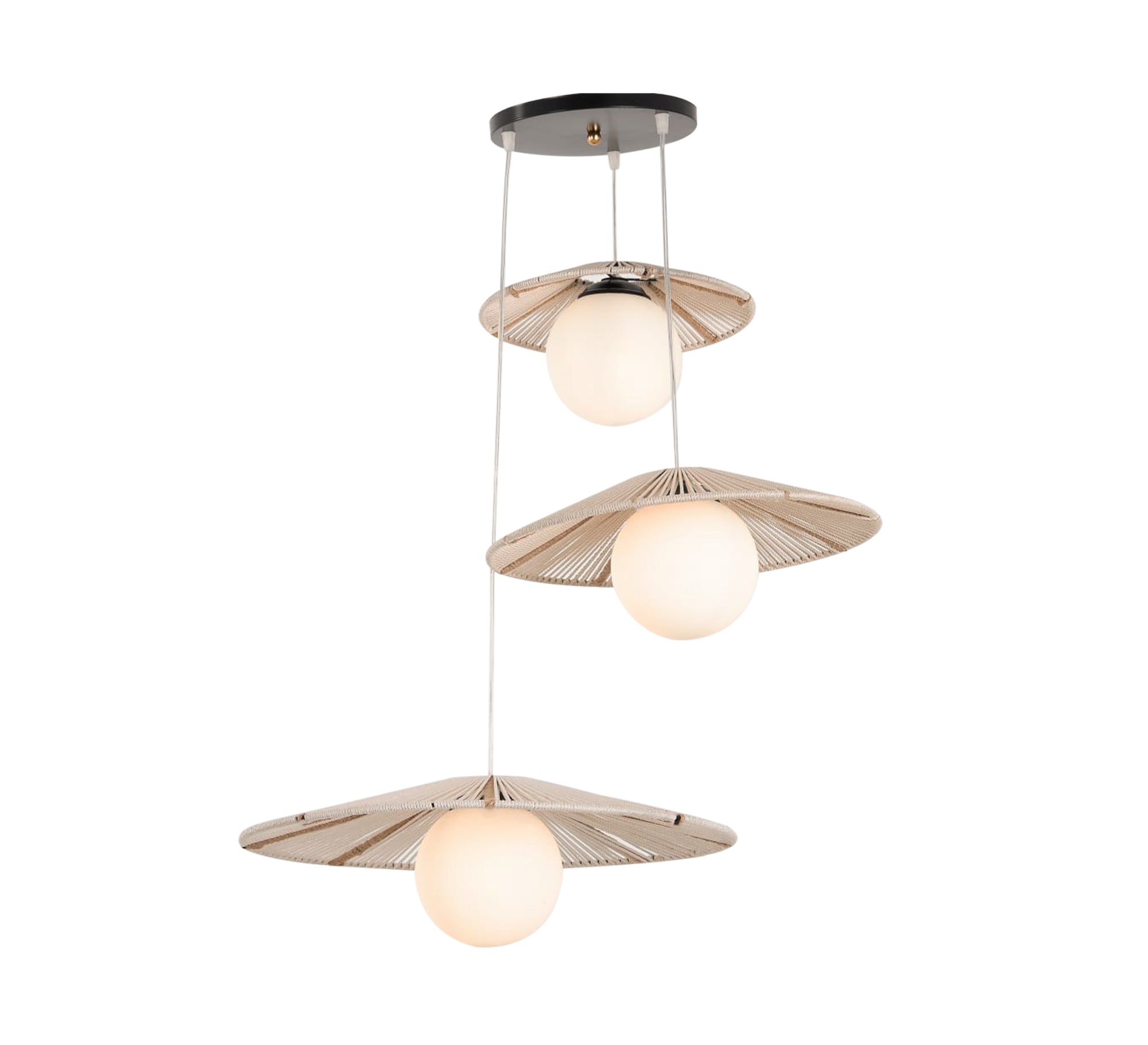 Three - light beige pendant lighting at different levels - Vitrine Furniture - Lighting